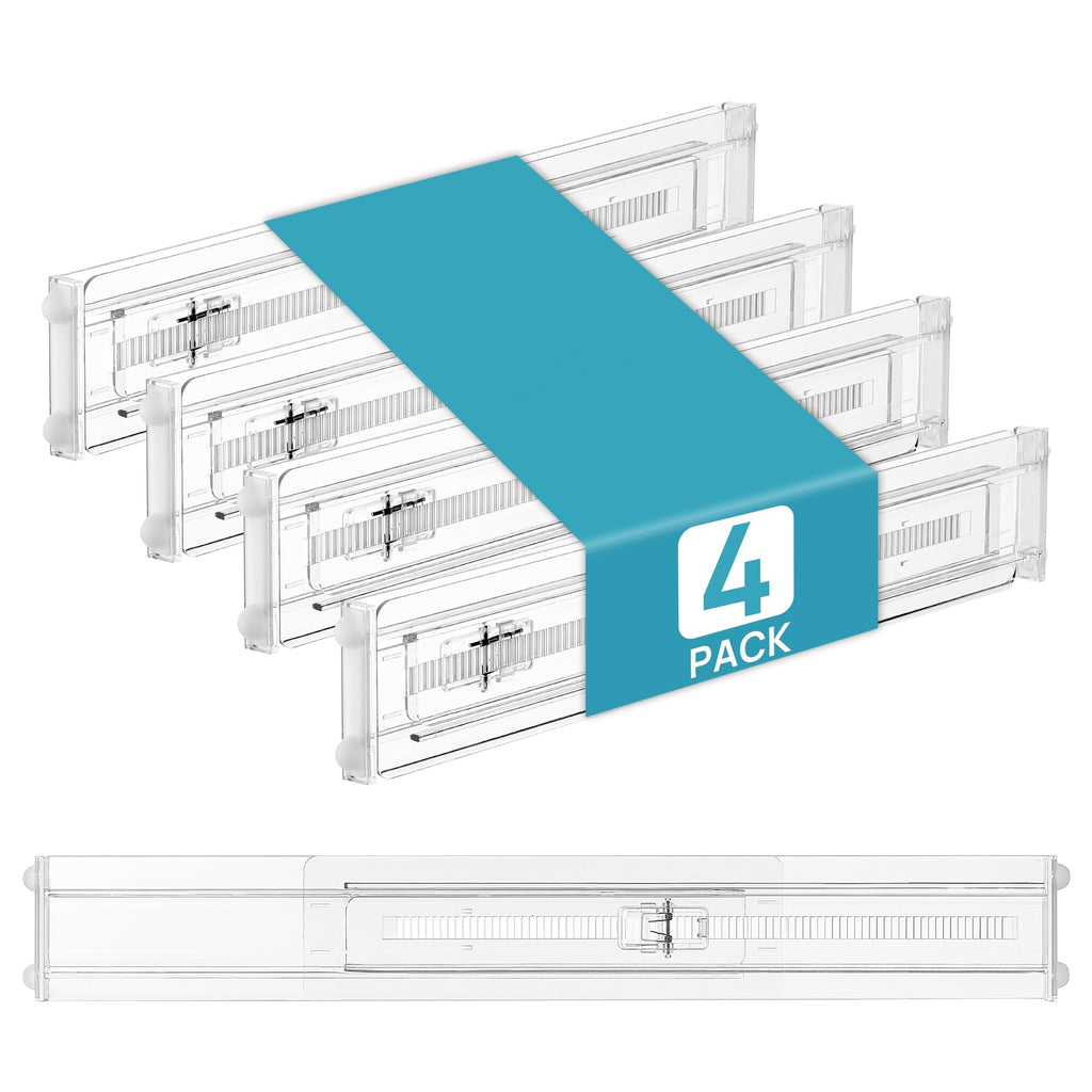 Vtopmart 12 Pack Drawer Dividers for Clothes, 4" High 10.2"-16.5" Adjustable Expandable Dresser Drawer Organizer, Clear Plastic Separators for Dresser, Baby Clothing, Underwear, Cosmetic, Toiletries