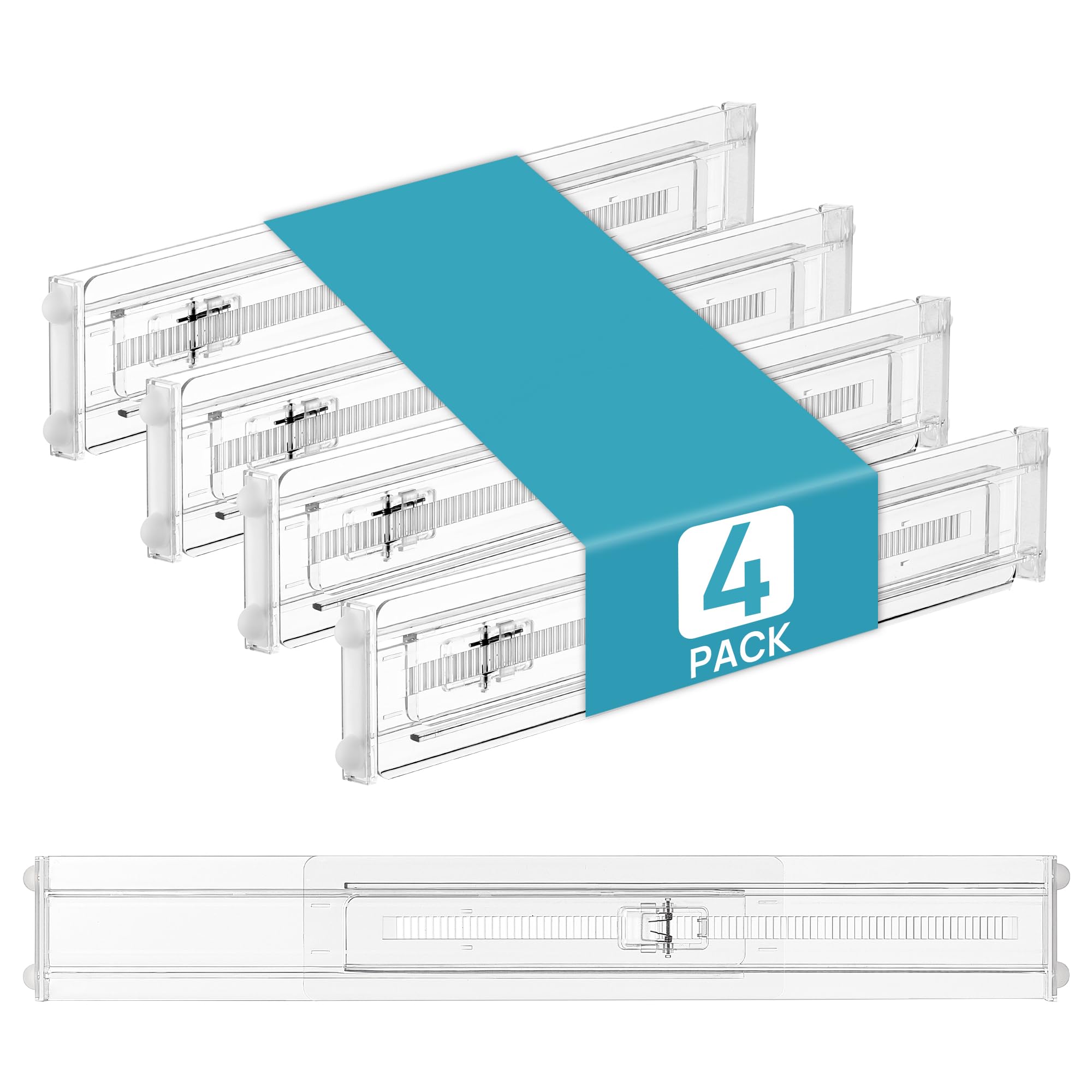Vtopmart 12 Pack Drawer Dividers for Clothes, 4" High 10.2"-16.5" Adjustable Expandable Dresser Drawer Organizer, Clear Plastic Separators for Dresser, Baby Clothing, Underwear, Cosmetic, Toiletries