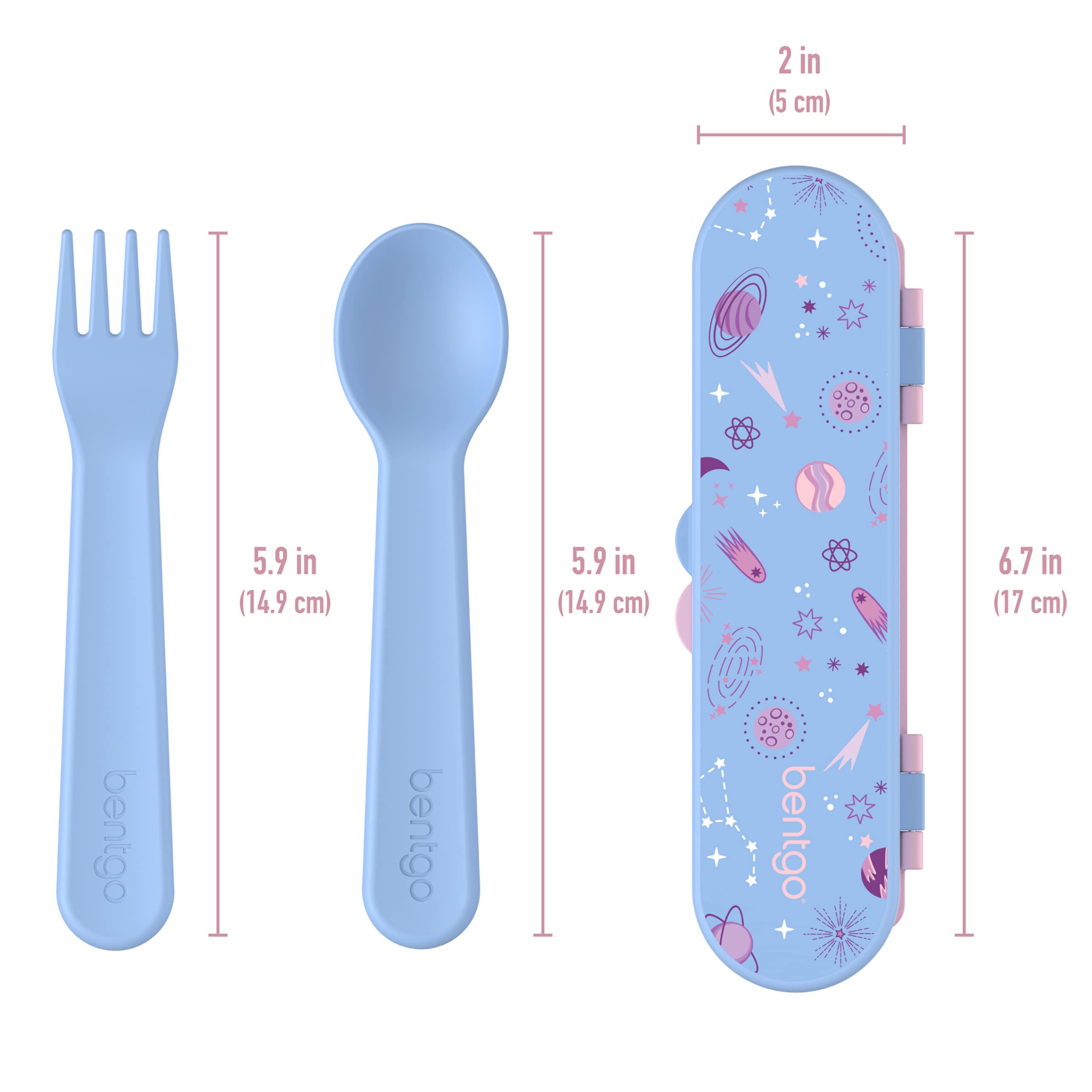 Bentgo Kids Utensil Set - Reusable Plastic Fork, Spoon & Storage Case BPA-Free Materials, Easy-Grip Handles, Dishwasher Safe Ideal for School Lunch, Travel, Outdoors (Rainbows and Butterflies)