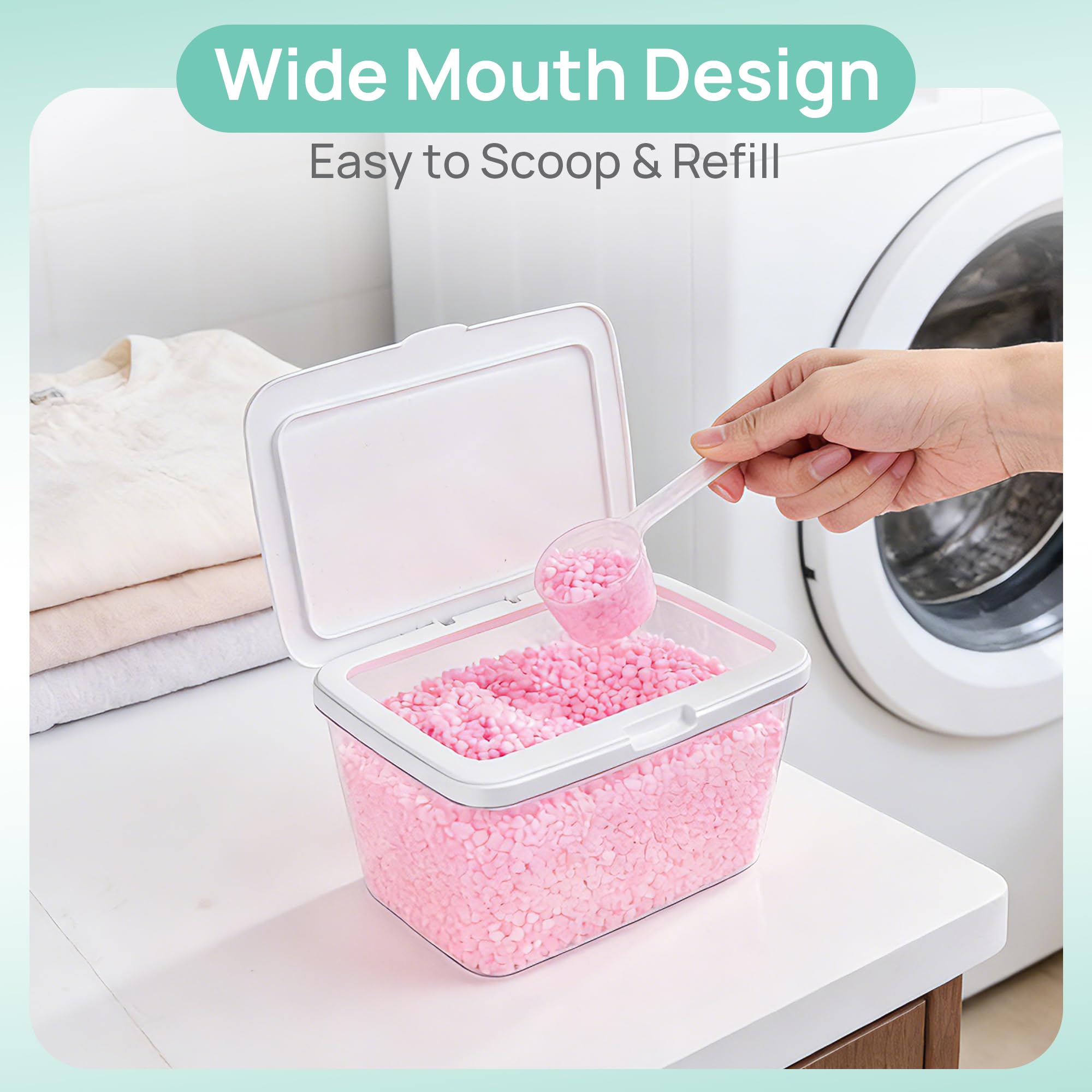 Vtopmart 4 Pack Laundry Pods Container and Dryer Sheet Holder, Detergent Powder Container with Lids &Labels & Scoop for Laundry Room Organization, Laundry Storage for Powder, Pods, Scent Booster Beads