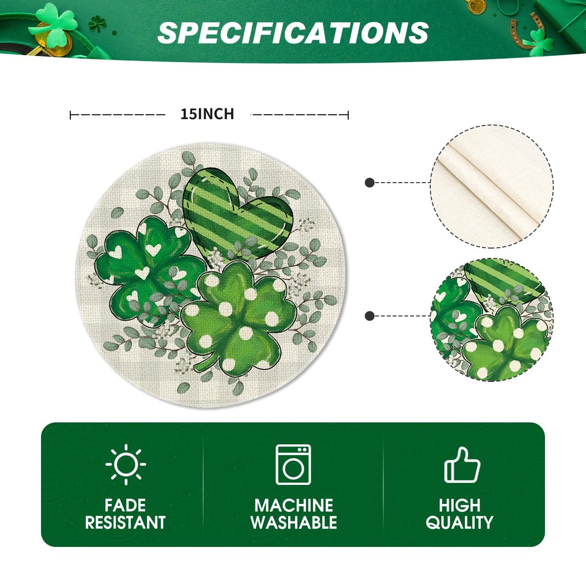 Artoid Mode Bufflao Plaid Shamrock St. Patrick's Day Placemats Set of 4, 12x18 Inch Seasonal Spring Table Mats for Party Kitchen Dining Decoration