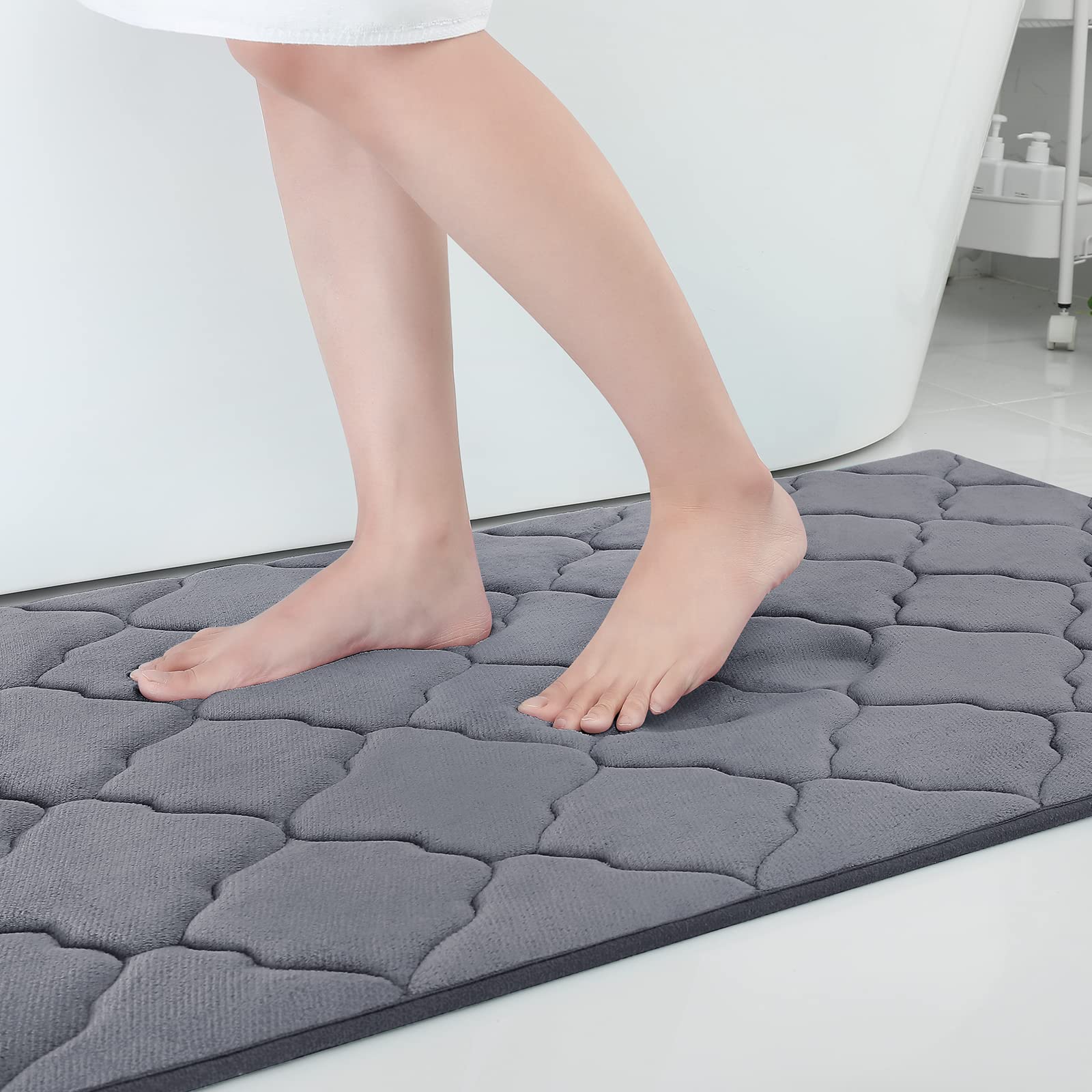 OLANLY Memory Foam Bath Mat Rug 24x16, Ultra Soft and Absorbent Bathroom Rugs, Non-Slip, Comfortable, Machine Washable Bath Carpet for Bathroom Floor, Tub, Shower and Home Decor Accessories, Black