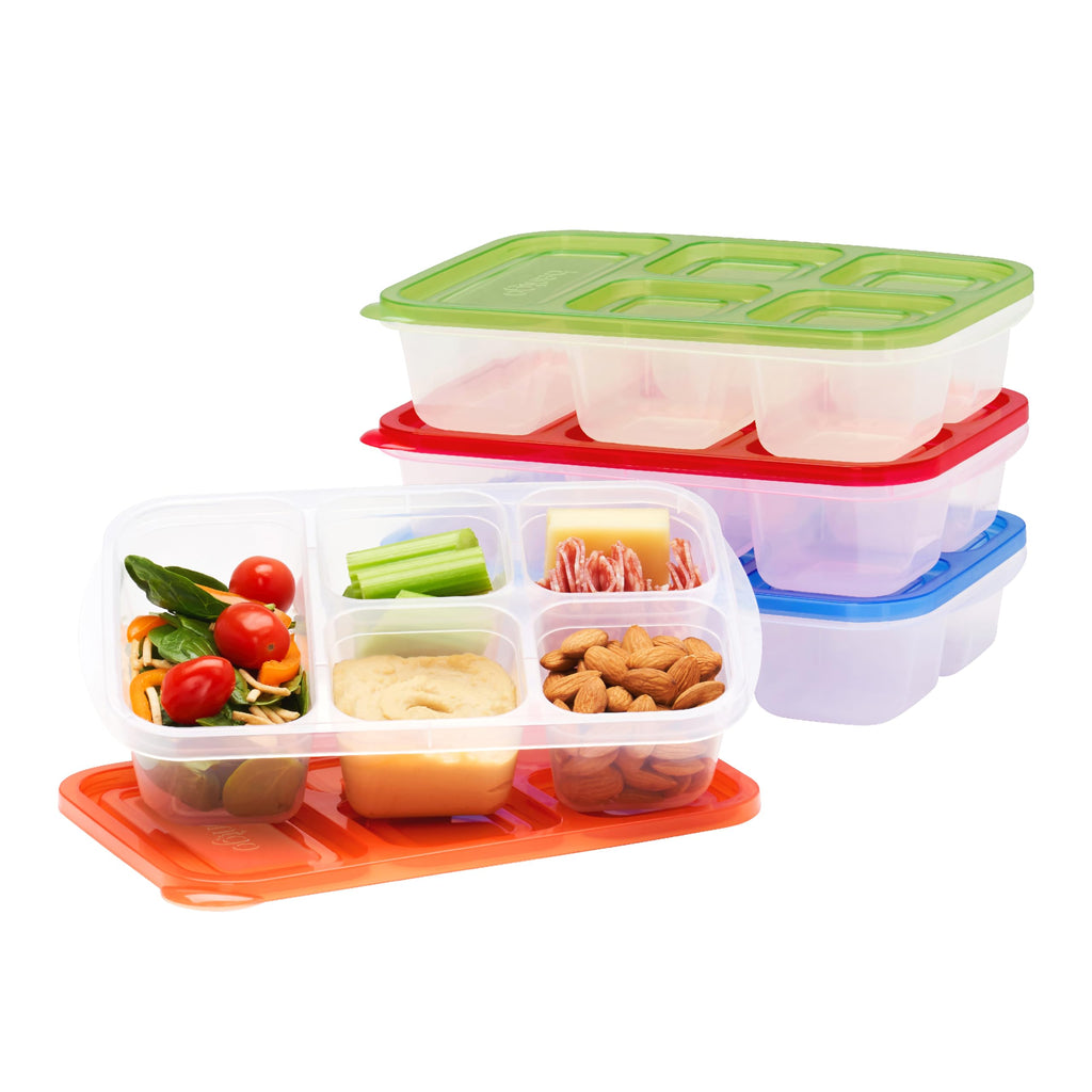 Bentgo Easyboxes - Reusable 5-Compartment Food Containers, Stackable 8-Piece Set, 4 Trays & 4 Lids, BPA-Free Food Storage for Meal Prep, School, & Work; Lunch Boxes w/Patented Design (Jewel Brights)