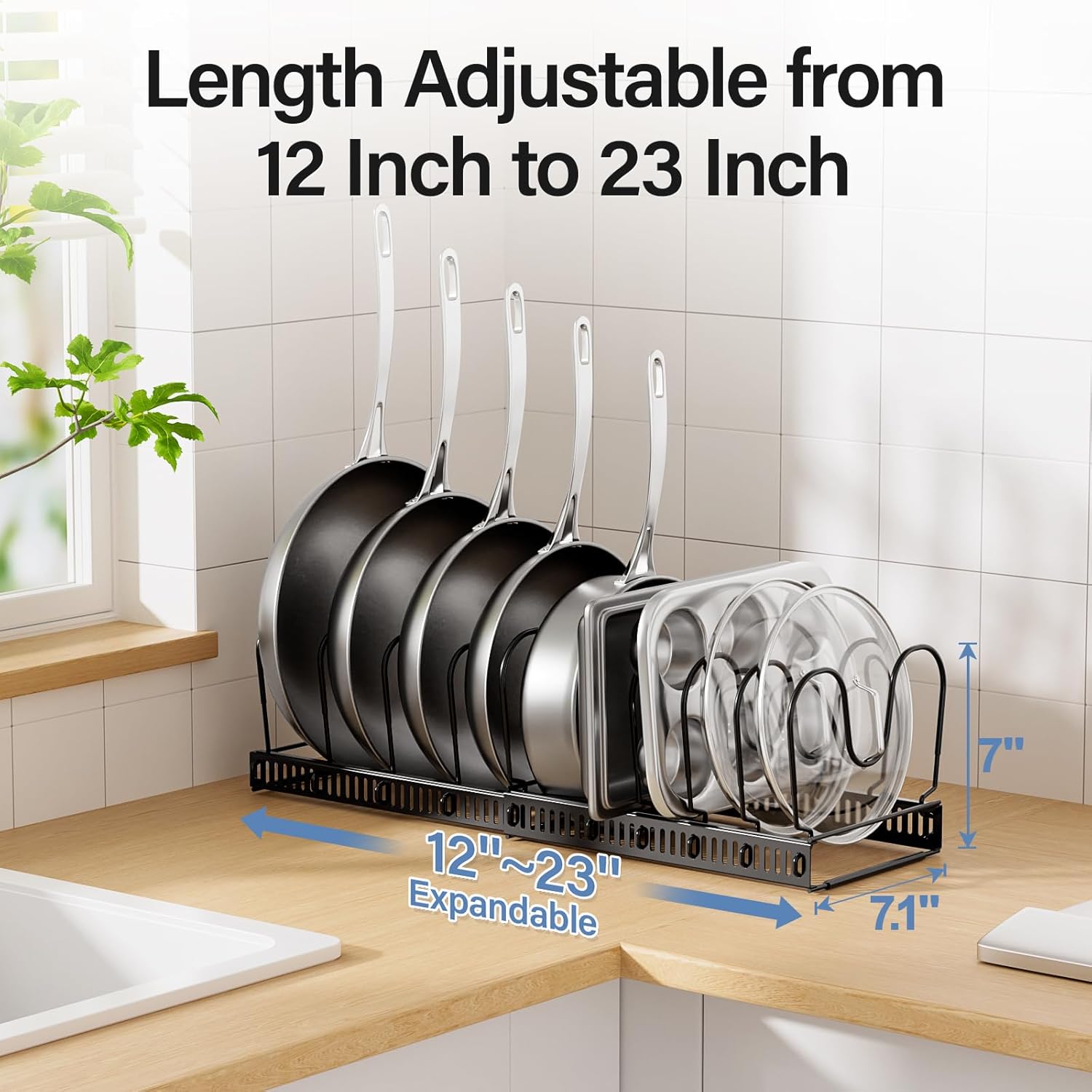 ORDORA Pots and Pans Organizer under Cabinet with Pot Lid Organizer, 16.61 Height, 8 Tier Pot Organizers Rack with 3 DIY Methods