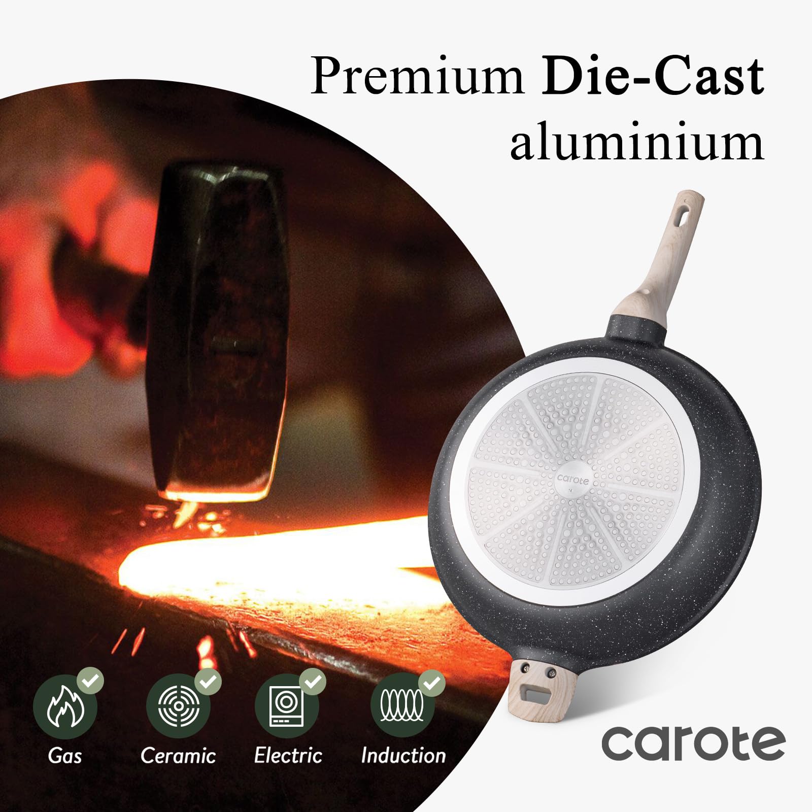 CAROTE Nonstick Frying Pan Skillet,Non Stick Granite Fry Pan Egg Pan Omelet Pans, Stone Cookware Chef's Pan, PFOA Free,Induction Compatible(Classic Granite, 8-Inch)