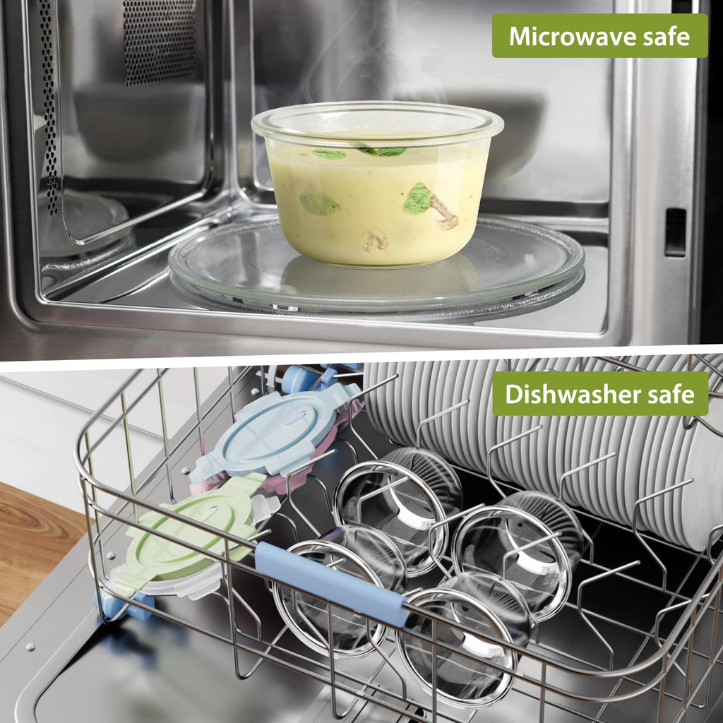 16oz Glass Meal Prep Containers, Airtight 2 Cup Glass Storage Containers with Lids, Heat-Resistant BPA-Free Borosilicate Glass Soup Container for Leftover, Microwave, Dishwasher&Freezer Safe (4 Packs)