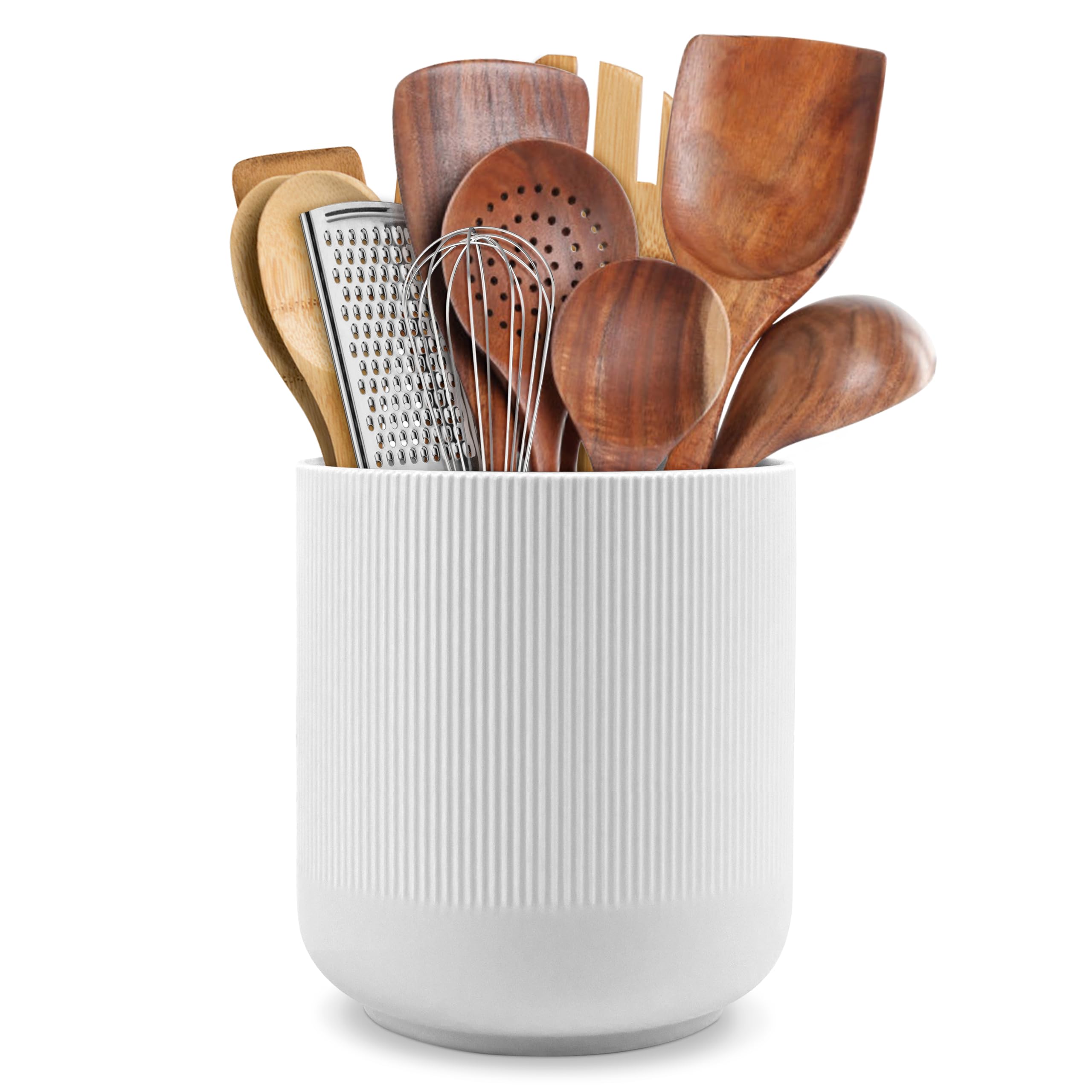 RedCall Kitchen Utensils Holder Large,Ceramic Utensil Organizer for Countertop,Morden Utensil Crock for Spoon Spatula,Home Kitchen Decor (Light Coffee)