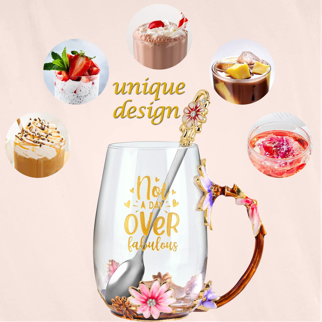 OEAGO Gifts for Mom Women Mothers Day Valentines Day Gifts Glass Coffee Enamels Mug Best Birthday Valentine's for Her Girlfriend Wife from Daughter Son Tea Cup Christmas Stocking Stuffers