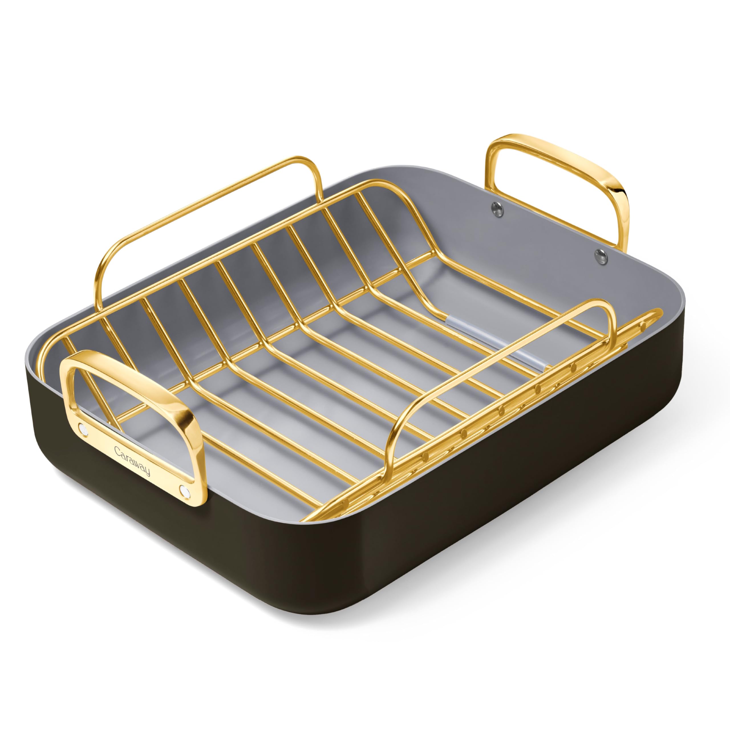 Caraway Roasting Pan - 16x13” Roasting Pan with Rack - Non-Stick Ceramic Coated - Non Toxic, PTFE & PFOA Free - Oven Safe & Compatible with All Stovetops - Cream