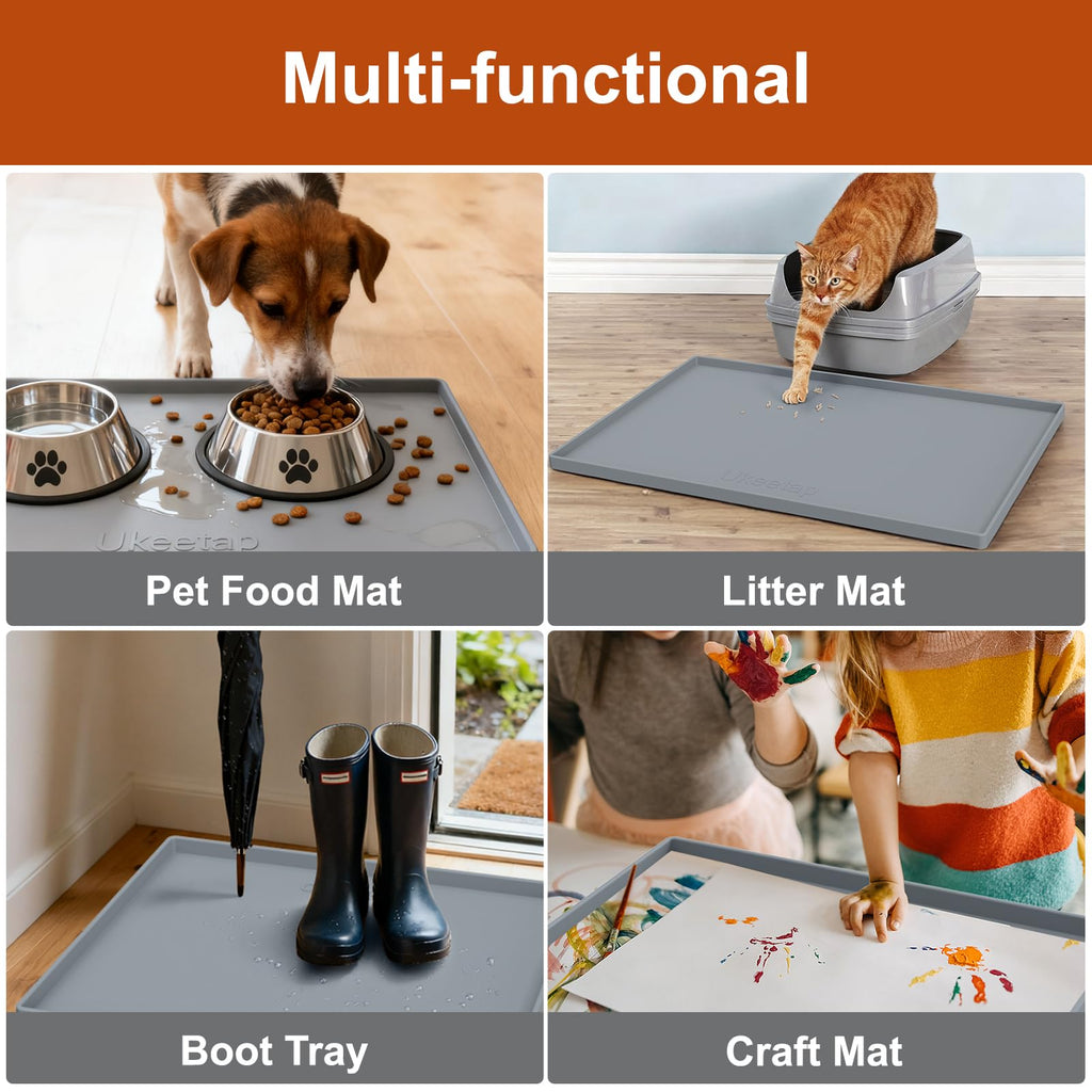 Extra Thick Silicone Mat Waterproof with Raised Edge 34" x 22", Under Sink Mat for Kitchen & Bathroom, Kitchen Cabinet Liner, Multi-Purpose for Storage & Protection, Gray