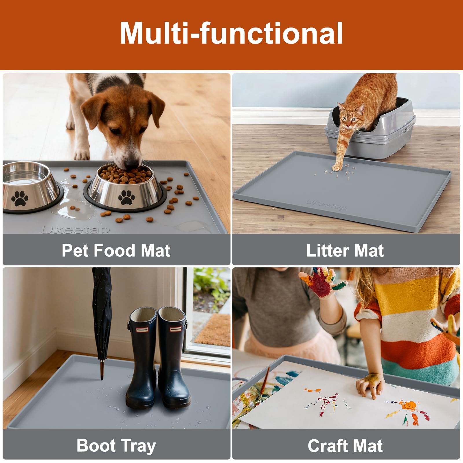 Extra Thick Silicone Mat Waterproof with Raised Edge 34" x 22", Under Sink Mat for Kitchen & Bathroom, Kitchen Cabinet Liner, Multi-Purpose for Storage & Protection, Gray