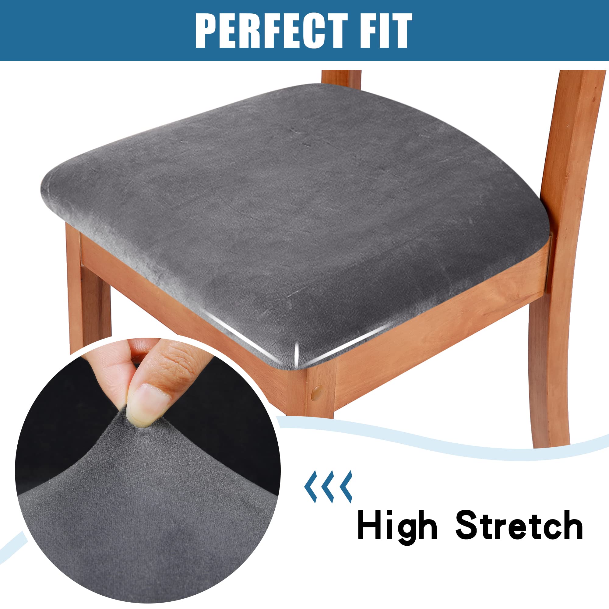 Smiry Velvet Seat Covers for Dining Room Chair Set of 4, Stretch Fit Removable Washable Chair Seat Cushion Protector Slipcovers with Ties, Black