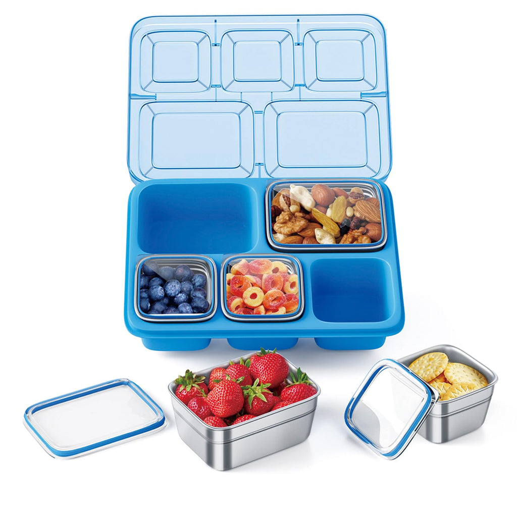 Freshmage Stainless Steel Snackle Box Container, 5 Compartment Lunch Bento Box, Reusable Food Storage Snack Box for School, Work, and Travel, BPA Free and Dishwasher Safe, Pink (1 Pack)