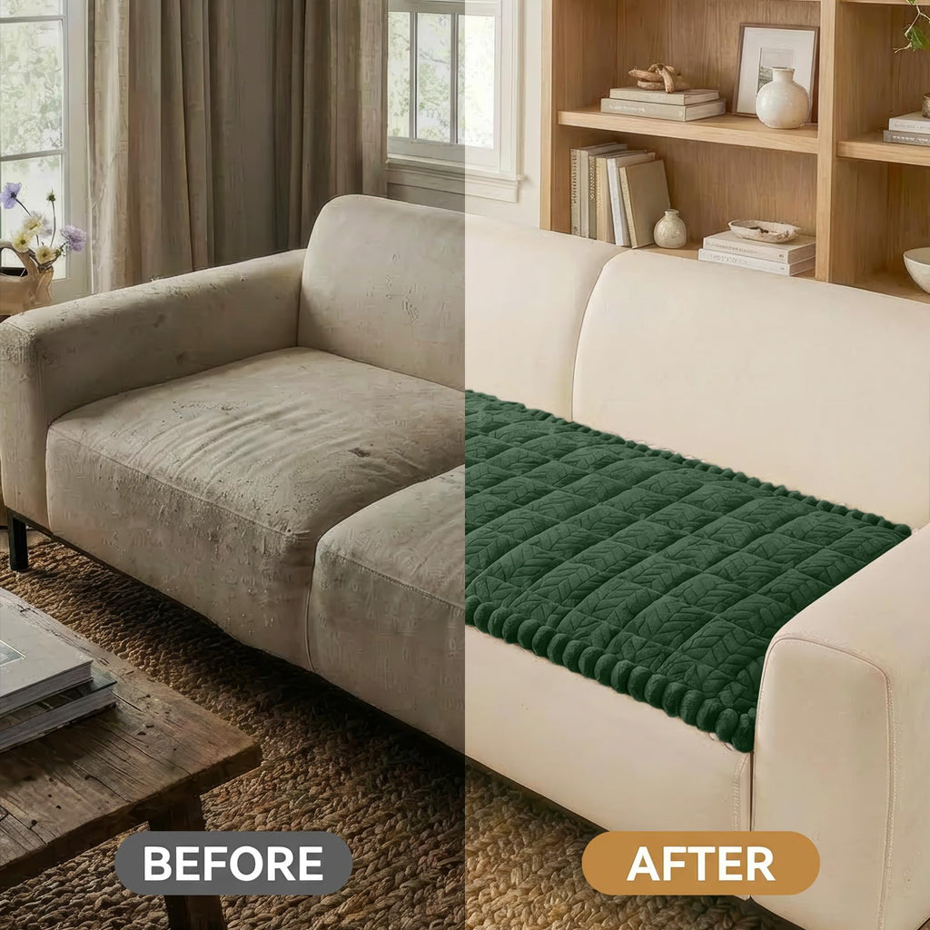 Smiry Non Slip Couch Covers for Dogs, Fuzzy Pet Couch Covers for 2-3 Cushion Sofa Pet Friendly, Soft Sofa Slipcovers Cushion Furniture Protector Washable (Beige, 27.6" x 59")