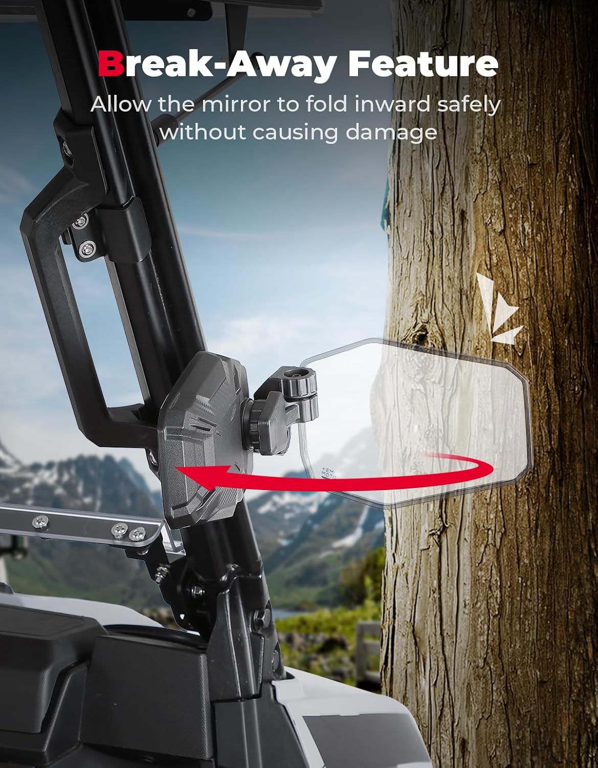 KEMIMOTO UTV Side Mirrors, UTV Rearview Mirrors Fit for Windshield Compatible with Pro-Fit Polaris Ranger General Can-Am Defender Maverick Trail, 3-axis Rotation Breakaway Rear View Accessories