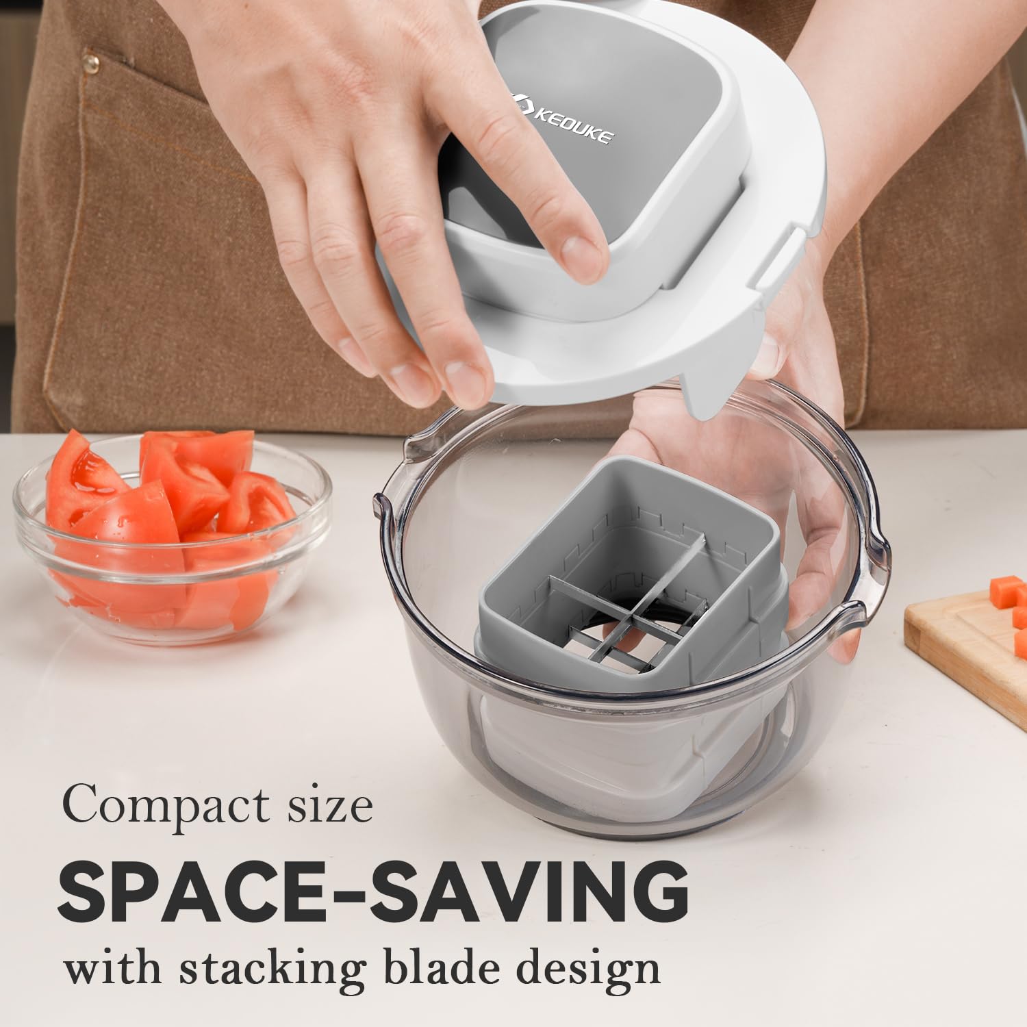 KEOUKE Multifunctional Vegetable Chopper White - 3 Interchangeable Blades Potato French Fry Cutter with Container & Storage Box Food Chopper Dicer for Cucumber, Tomato, Carrot, Onion