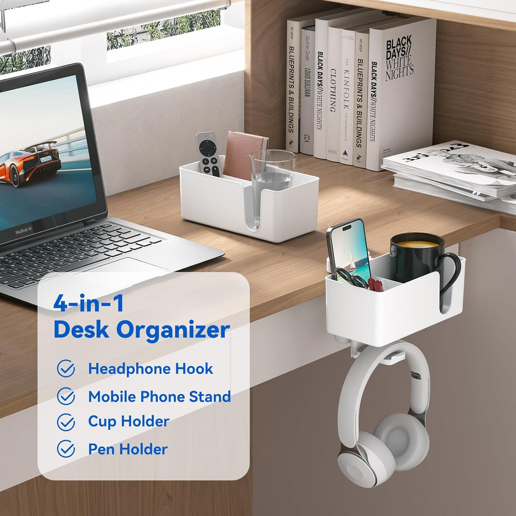 KDD Gaming RGB Headphones Stand & 4 in 1 Desk Cup Holder - Rotatable Headset Stand with 9 Light Modes - Clamp on Under Desk Headphone Hanger
