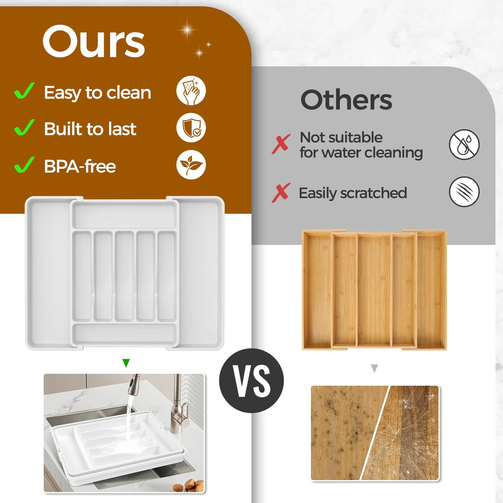 Extra Large Expandable Silverware Organizer, BPA-Free Food-Safe Cutlery Flatware Organizer, Kitchen Utensil Drawer Organizer, Adjustable Silverware Holder for Spoons Forks Knives, Black