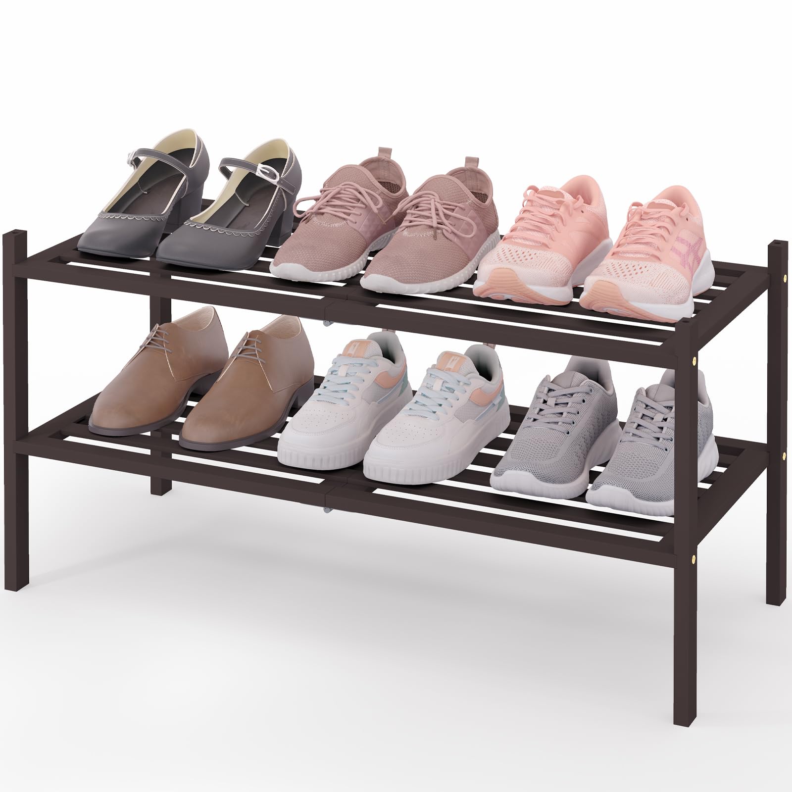 Smiry Bamboo Shoe Rack 3-Tier, Stackable Wooden Shoe Organizer for Entryway & Closet, Free Standing Wood Shoe Storage Shelf for Front Door & Small Spaces, Natural