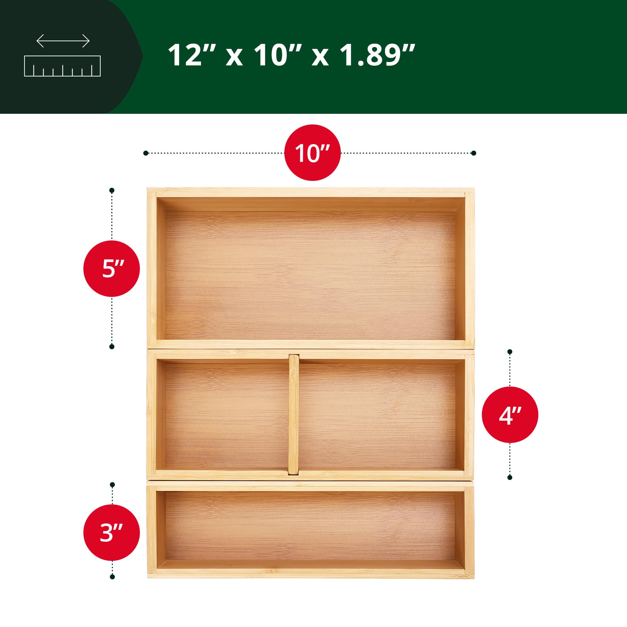 ROYAL CRAFT WOOD 5-Piece Bamboo Drawer Organizer Set – Multi-Use Storage Trays for Kitchen, Bathroom, Office, Makeup, Jewelry & More – Junk Drawer Tray, Utensil Holder, Storage Box & Bin Set (5 Boxes)
