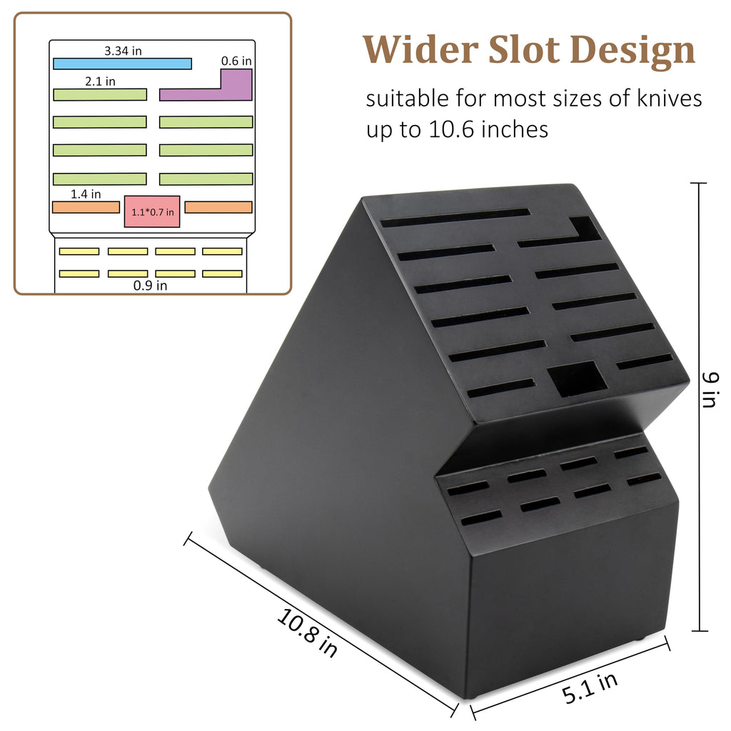 20 Slot Knife Block Storage without Knives,Acacia Wood Universal Knife Holder for Kitchen Countertop,Large Butcher Block Organizer,Easy Kitchen Knife Storage (Black)