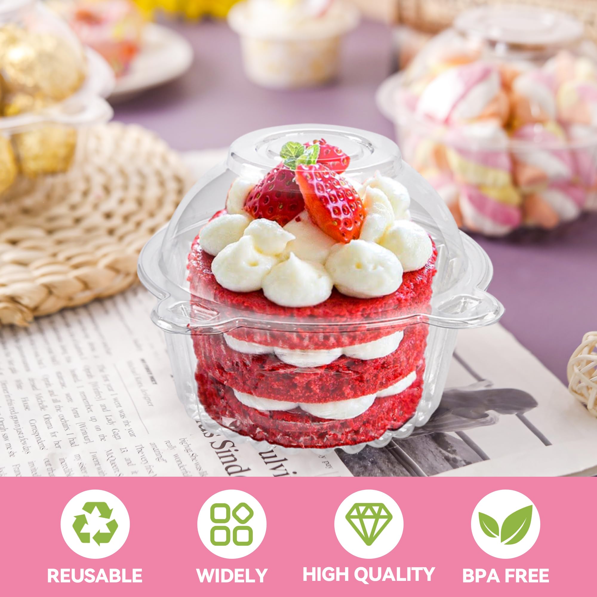 50 Pack Individual Cupcake Containers Plastic Cupcake Holders Deep Dome Muffin Containers