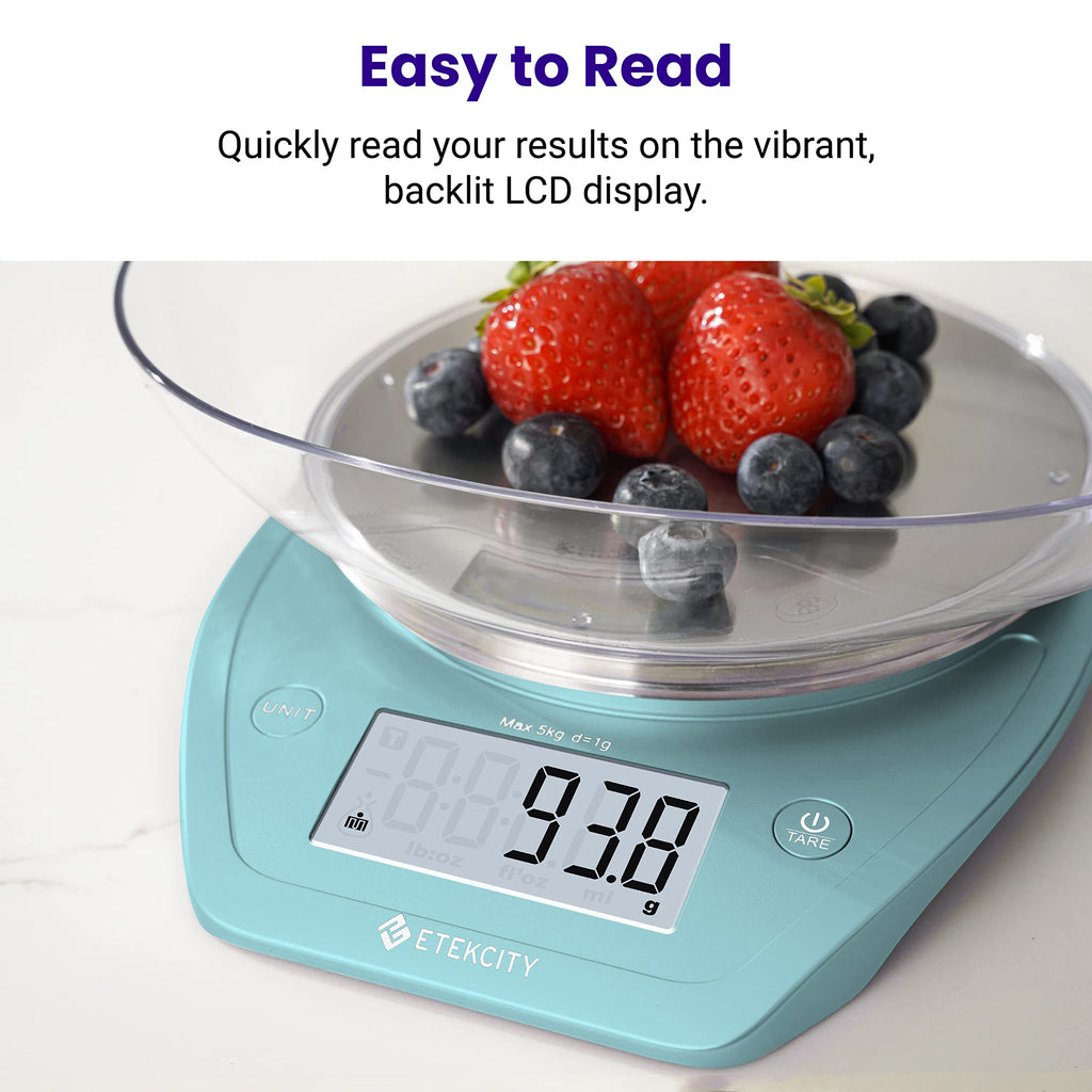Etekcity 0.1g Food Kitchen Scale, Bowl, Digital Grams and Ounces for Weight Loss, Dieting, Baking, Cooking, and Meal Prep, 11lb/5kg, Stainless Steel Silver