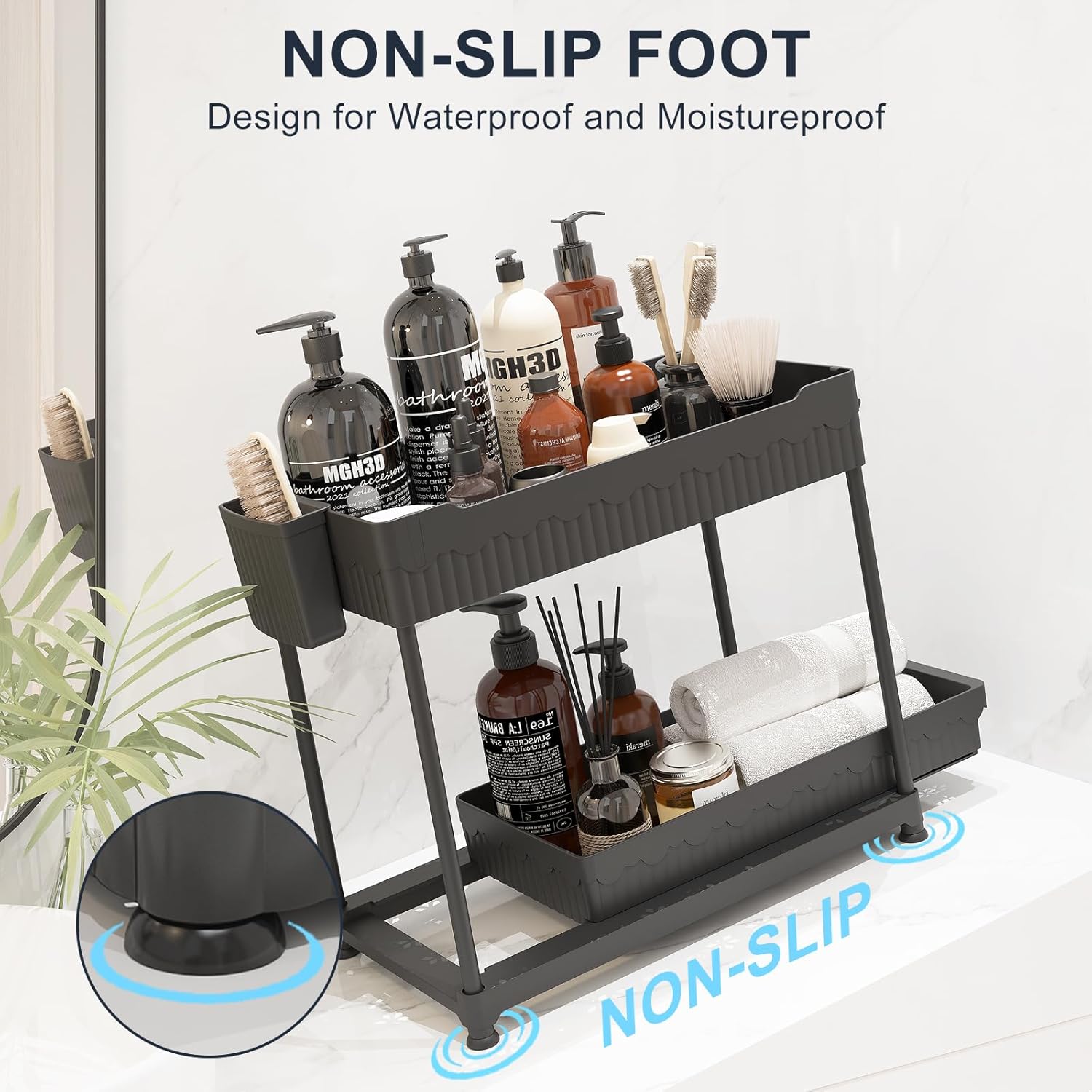 Under Sink Organizer, 2 Tier Sliding Bathroom Cabinet Organizer and Storage，Multi-purpose Under Kitchen Sink Oragnizers and Storage (Black 2Pack)