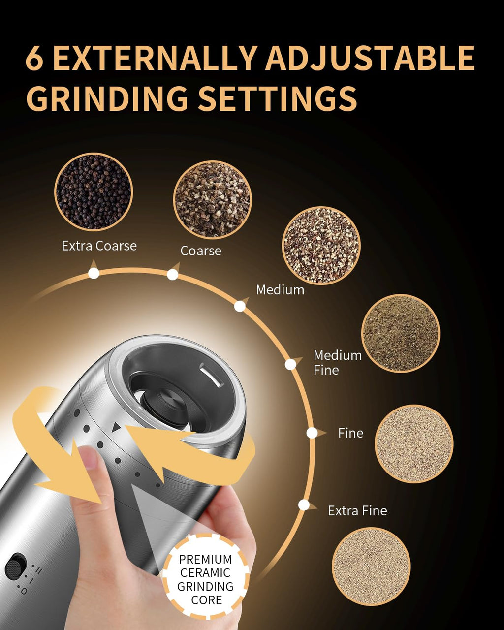 CIRCLE JOY Rechargeable Salt and Pepper Grinder Set Gravity Electric Salt and Pepper Grinder Set, LED Light, Adjustable Coarseness, for Home Kitchen BBQ, Black & White