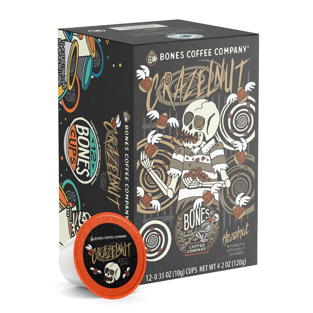 Bones Coffee Company Flavored Coffee Bones Cups Highland Grog Butterscotch Caramel | 12ct Single-Serve Coffee Pods Compatible with Keurig 1.0 & 2.0 Keurig Coffee Maker