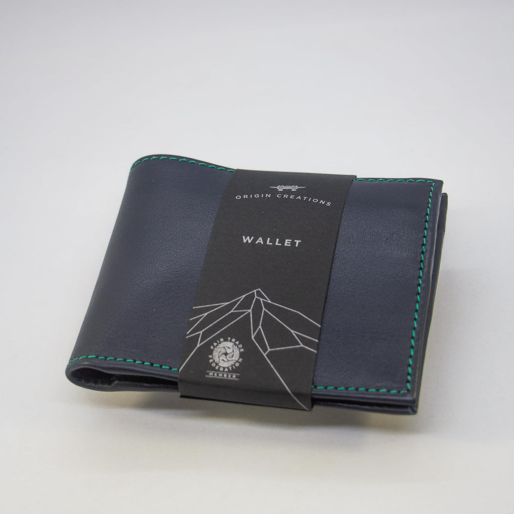 TWIN ENGINE COFFEE Handcrafted Leather Wallet, Extra Capacity Bifold Wallet with Bonus Insert + 2 ID Windows, Hand Stitched Top Grain, Slim Billfold with 8 Card Slots, Origin Creations (Deep Ocean)
