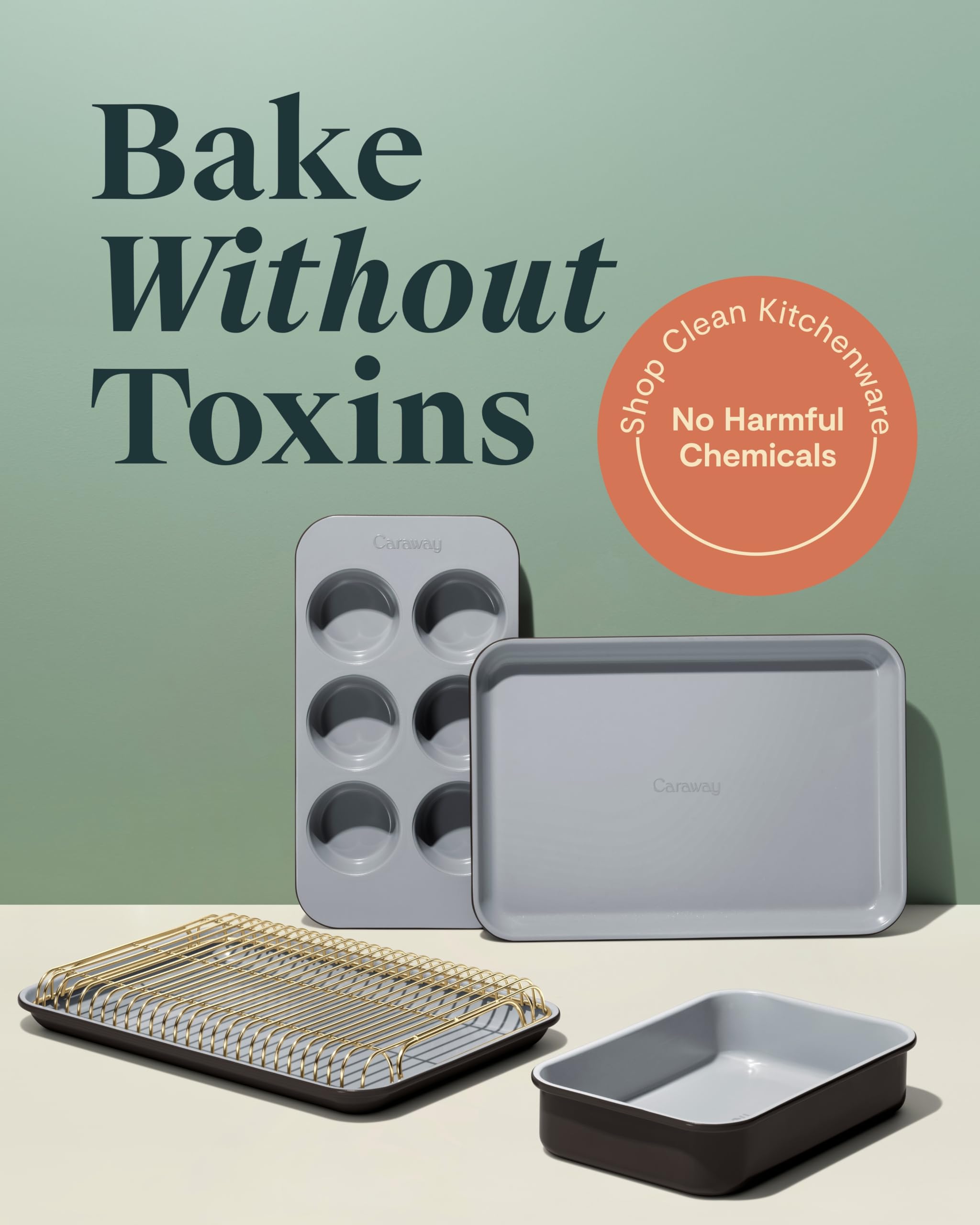 Caraway Mini Bakeware Set – Naturally Non-Stick, Non-Toxic Ceramic Coating – Compact Baking Pans Set for Small Kitchens & Ovens – Includes Baking Sheets, Muffin Pan, Cooling Rack & Storage - Cream