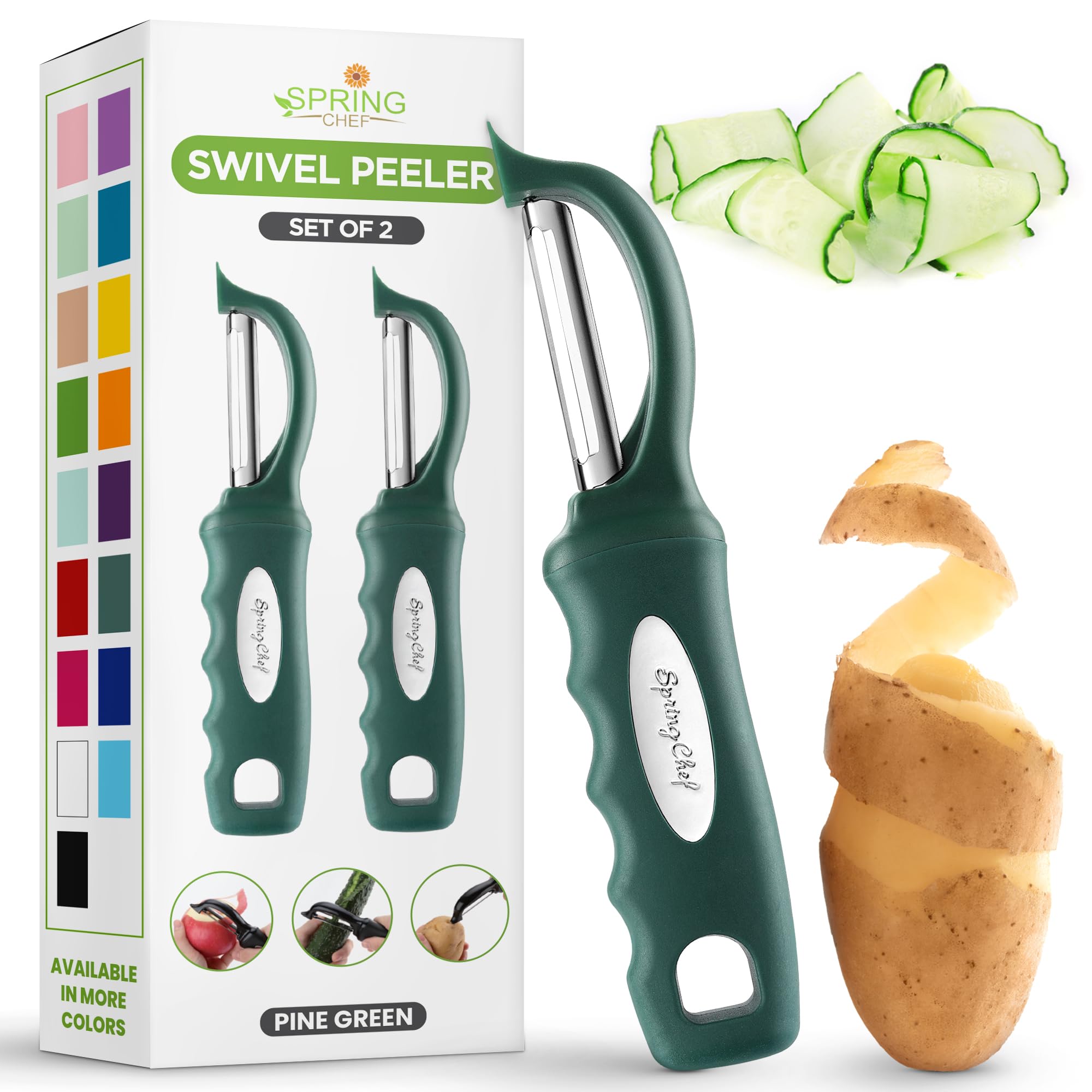 Spring Chef Premium Swivel Vegetable Peeler, Soft Grip Handle and Ultra Sharp Stainless Steel Blades - Perfect Kitchen Peeler For Veggie, Fruit, Potato, Carrot, Apple - Black