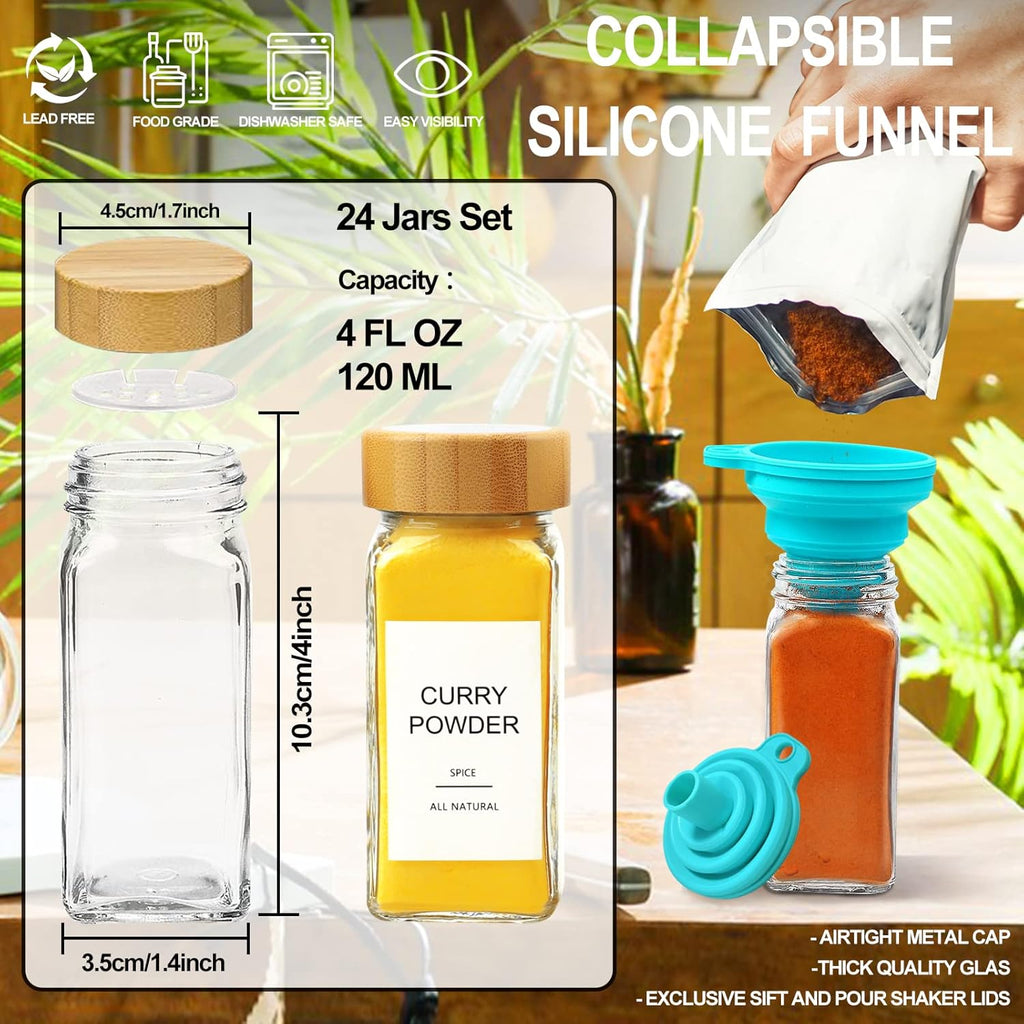 AISIPRIN 24 pcs Spice Jars with Bamboo Lids & 24 pcs Spice Jars with Lable