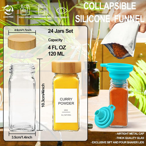 AISIPRIN 24 pcs Spice Jars with Bamboo Lids & 24 pcs Spice Jars with Lable