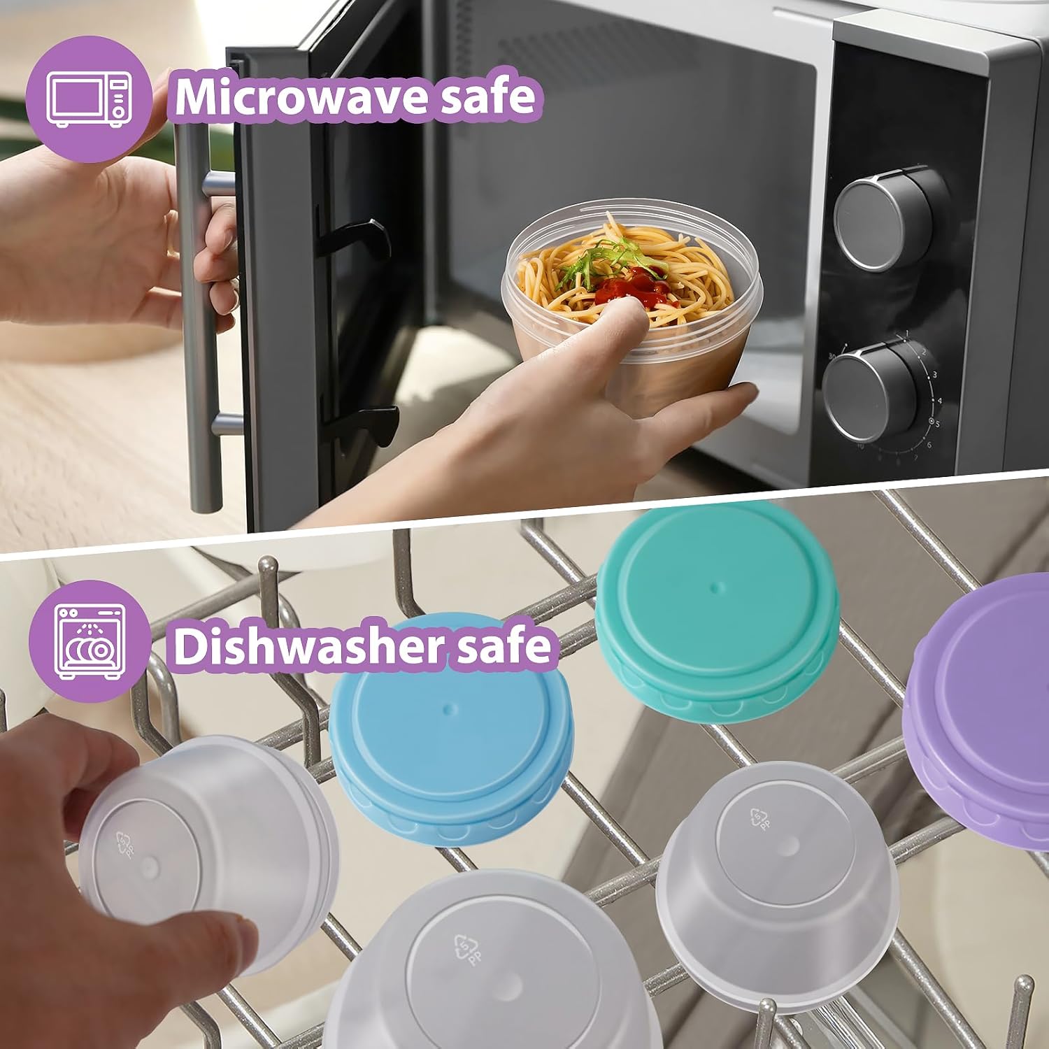 32 PCS Freezer Storage Containers with Lids, 16 Containers & 16 Lids Reusable BPA Free Plastic Soup Jars, Leakproof Salad Dressing Container to Go, Dishwasher & Microwave Safe Small Bowl Set