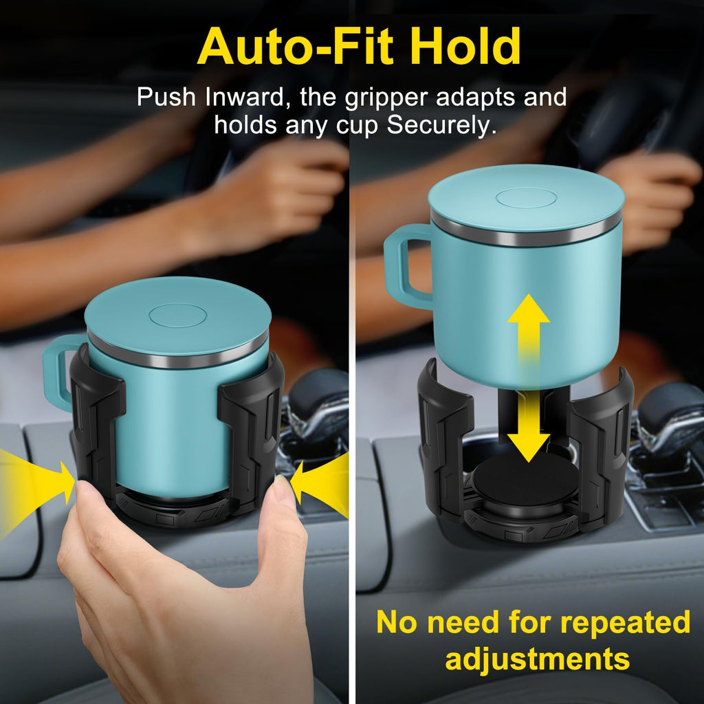 Cup Holder Expander (Adjustable Holder & Base, Auto-Fit Hold, One Button Open), Car Cup Holder Expander for Yeti, Hydro Flask, Nalgene, Owala, Bottles in 2.6"- 4.8" (Light Black, 1 Pack)