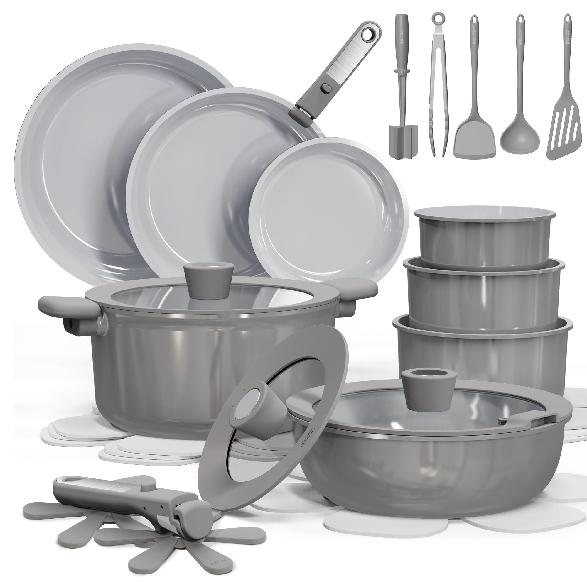 CAROTE 27pcs Ceramic Cookware Set Nonstick, Pots and Pans Set Non Stick, Non Toxic Cookware Detachable Handles, Dishwasher/Oven Safe, RV/Camping Cookware, Pan and Pot with Kitchen Utensils, Navy Blue