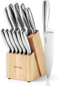 CAROTE 12-Piece Knife Set, All-Stainless Steel Knife Block Set, Kitchen Knives with Wooden Block, Razor-Sharp and Ergonomic, Dishwasher Safe