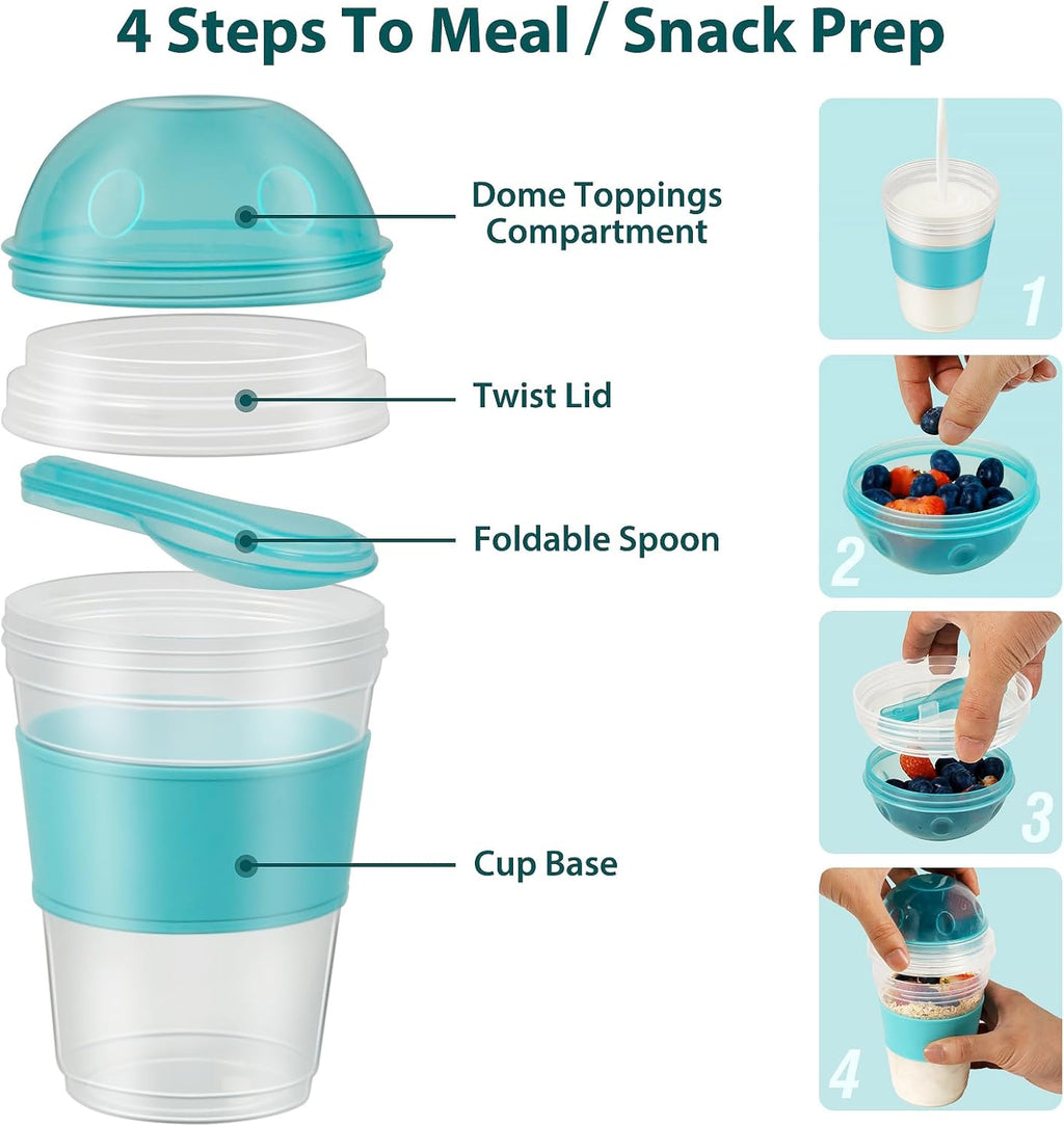 Freshmage 2Pack Salad Lunch Containers To Go and 2 Pack 20 oz Reusable Overnight Oats Containers with Lids