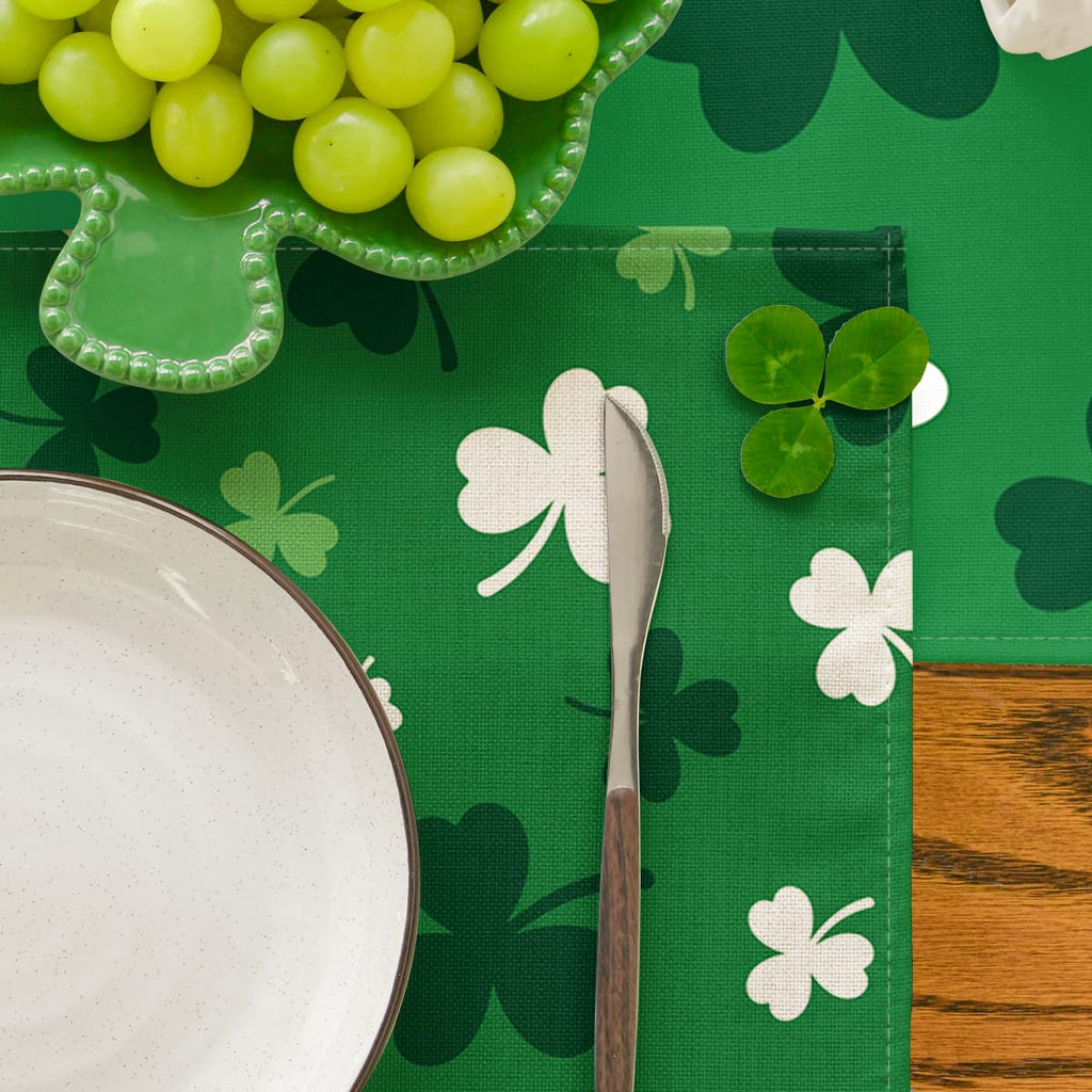 Artoid Mode Green Shamrock St. Patrick's Day Placemats Set of 4, 12x18 Inch Seasonal Spring Table Mats for Party Kitchen Dining Decoration