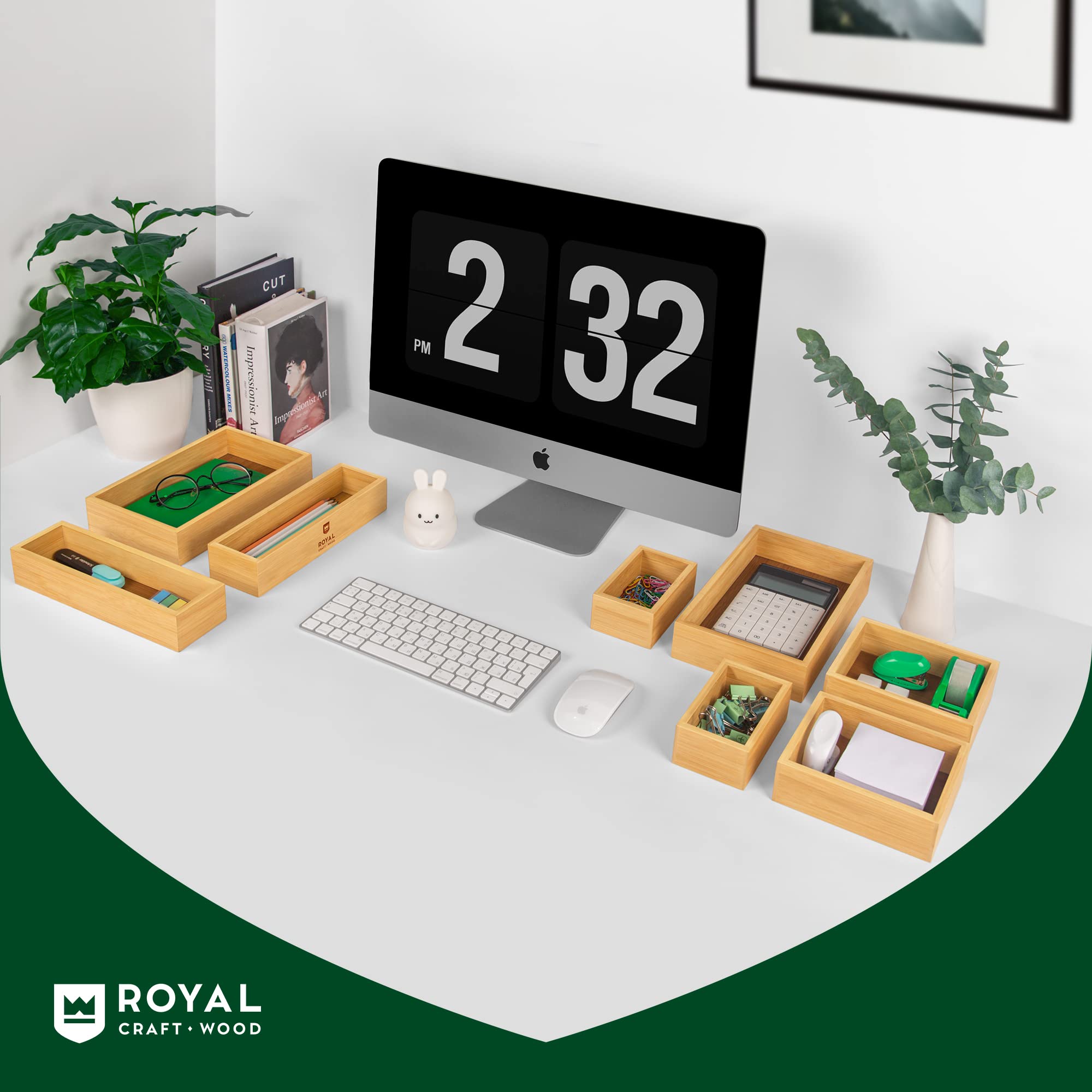 ROYAL CRAFT WOOD 5-Piece Bamboo Drawer Organizer Set – Multi-Use Storage Trays for Kitchen, Bathroom, Office, Makeup, Jewelry & More – Junk Drawer Tray, Utensil Holder, Storage Box & Bin Set (5 Boxes)