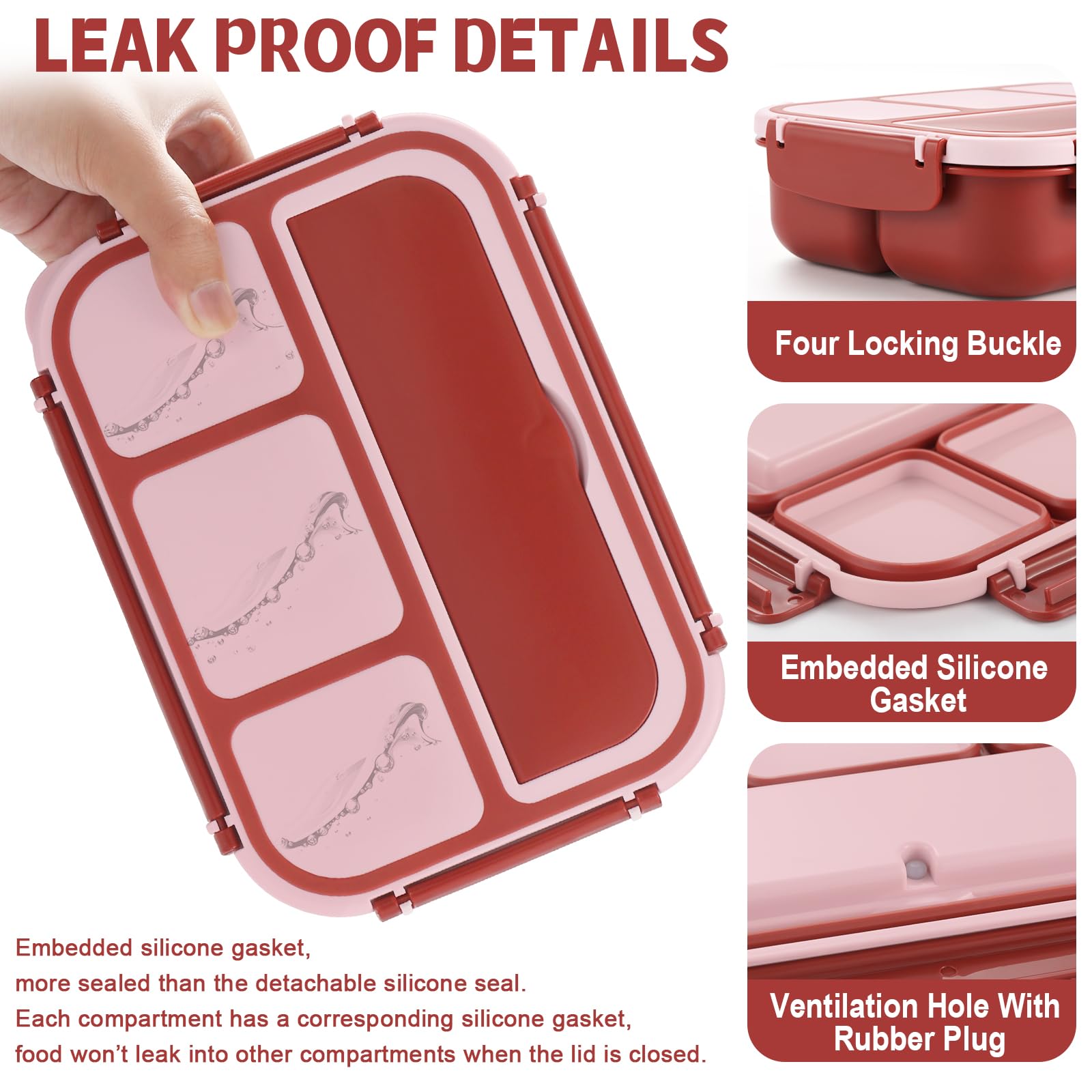 Bento Box Adult Lunch Box, Containers for Adults Men Women with 4 Compartments, Lunchable Food Container with Utensils, Sauce Jar, Muffin Liners, 40 Oz/5 Cup, Microwave & Dishwasher Safe, Brown