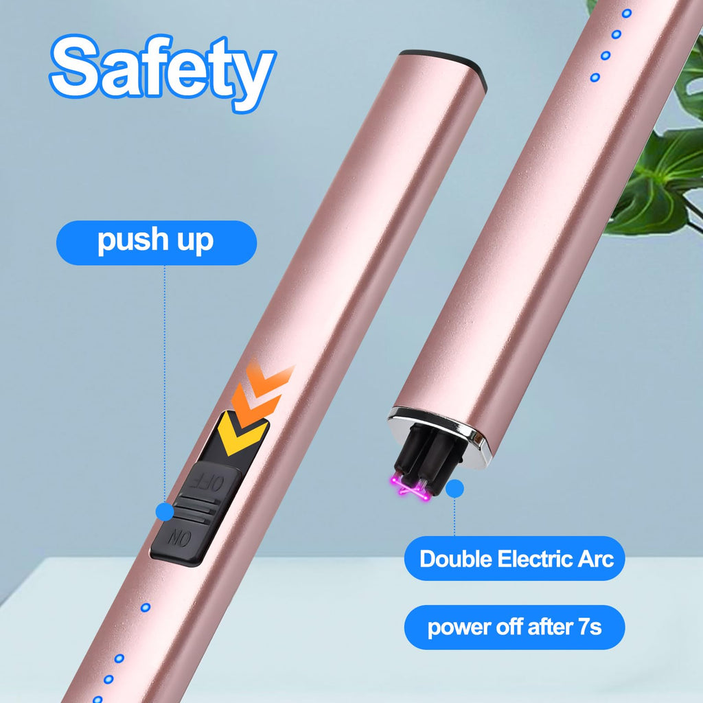 Electric Candle Lighter Rechargeable USB: Mothers Day Birthday Gifts for Mom Women Her Windproof Flameless Dual Arc Camping Kitchen Lighters for Candle Safety Lock Christmas Stocking Stuffers