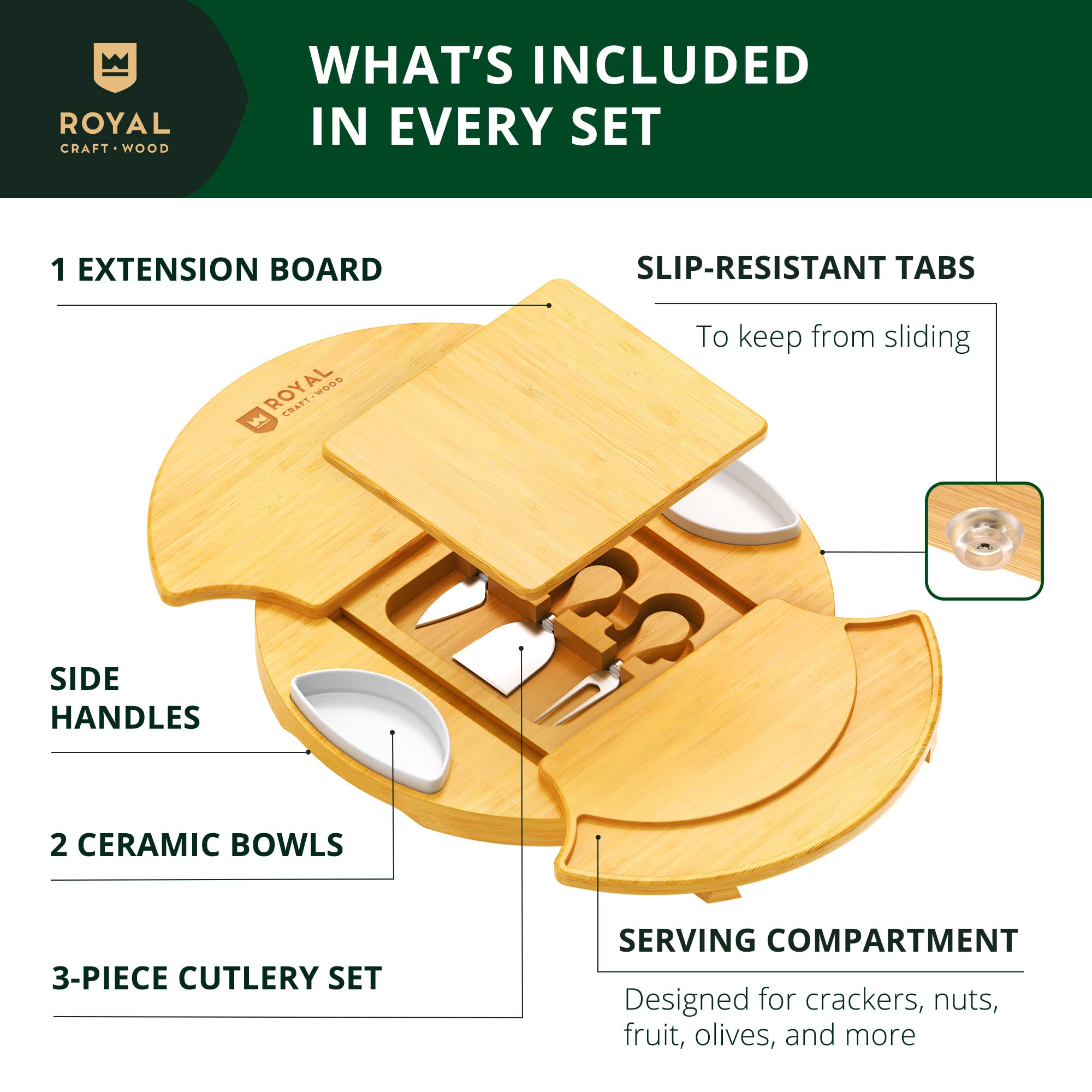 ROYAL CRAFT WOOD Premium Bamboo Charcuterie Board Set - Cheese Platter & Serving Tray & Serving Utensils - Perfect Housewarming Gift, Wedding, Bridal Shower Gift - Ideal for Entertaining and New Home