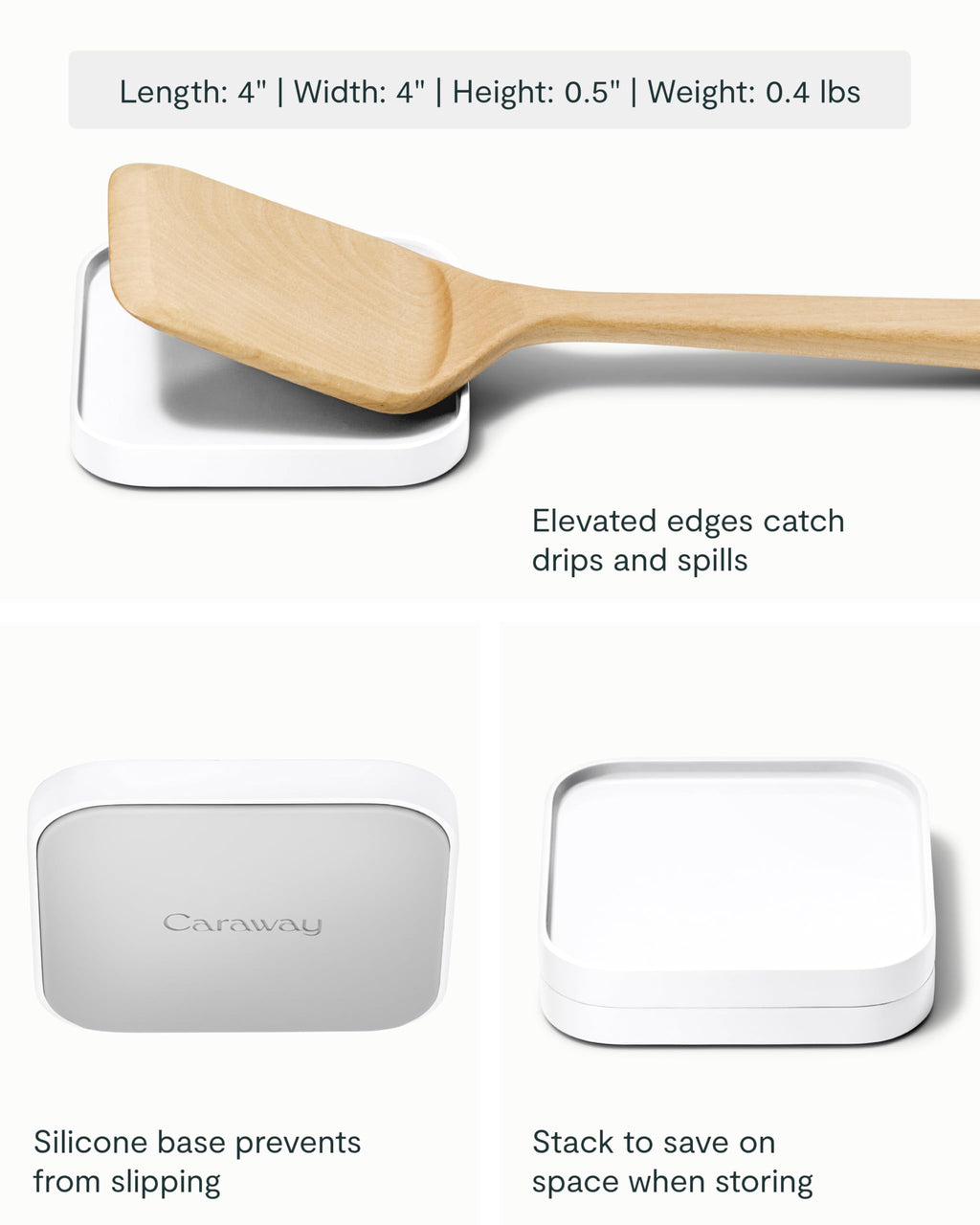 Caraway Spoon Rest Set of 2 - Stackable Spoon Holder for Kitchen Counter - Drip Catching, Heat-Resistant Design - Non-Slip Base - Cream