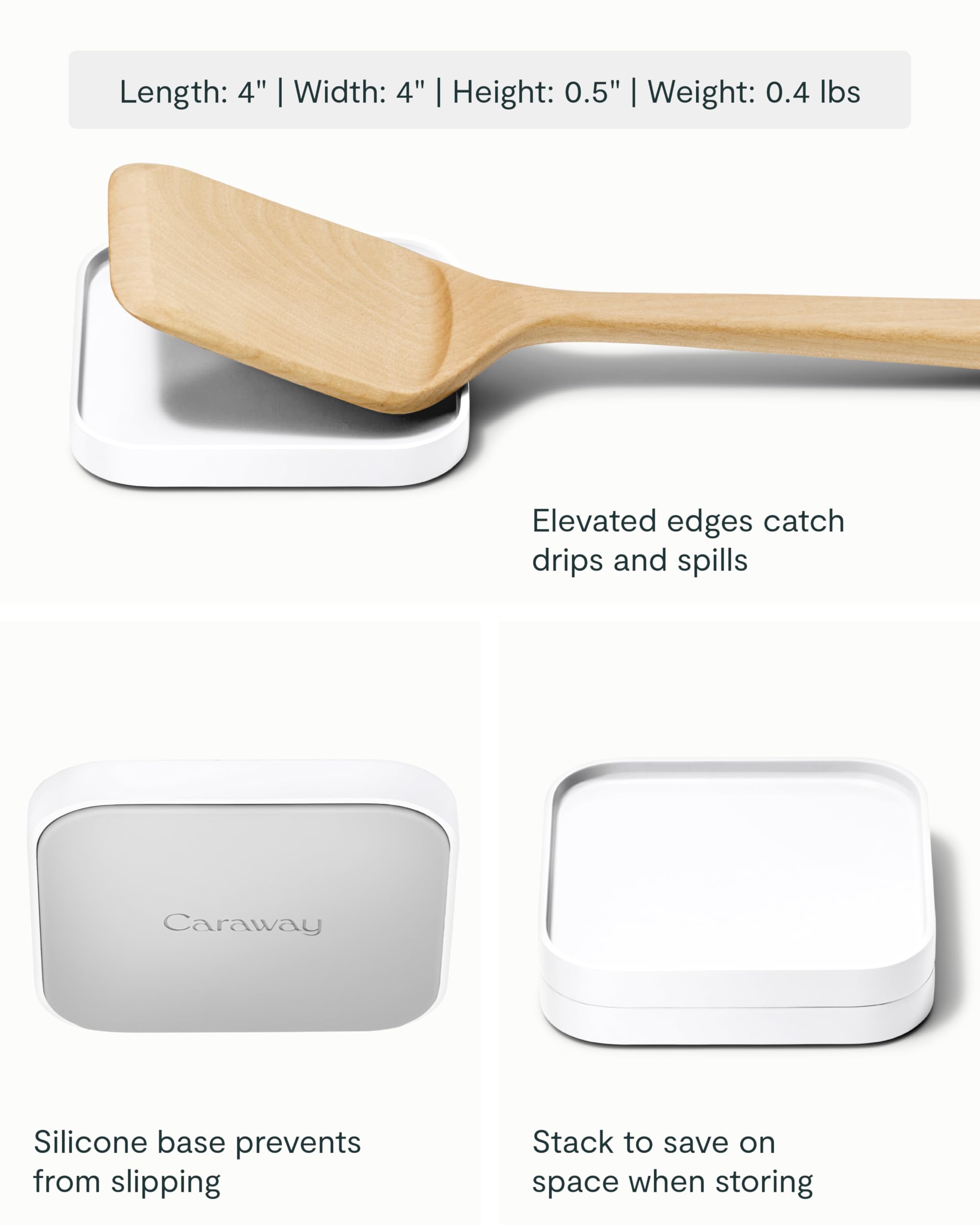 Caraway Spoon Rest Set of 2 - Stackable Spoon Holder for Kitchen Counter - Drip Catching, Heat-Resistant Design - Non-Slip Base - Cream
