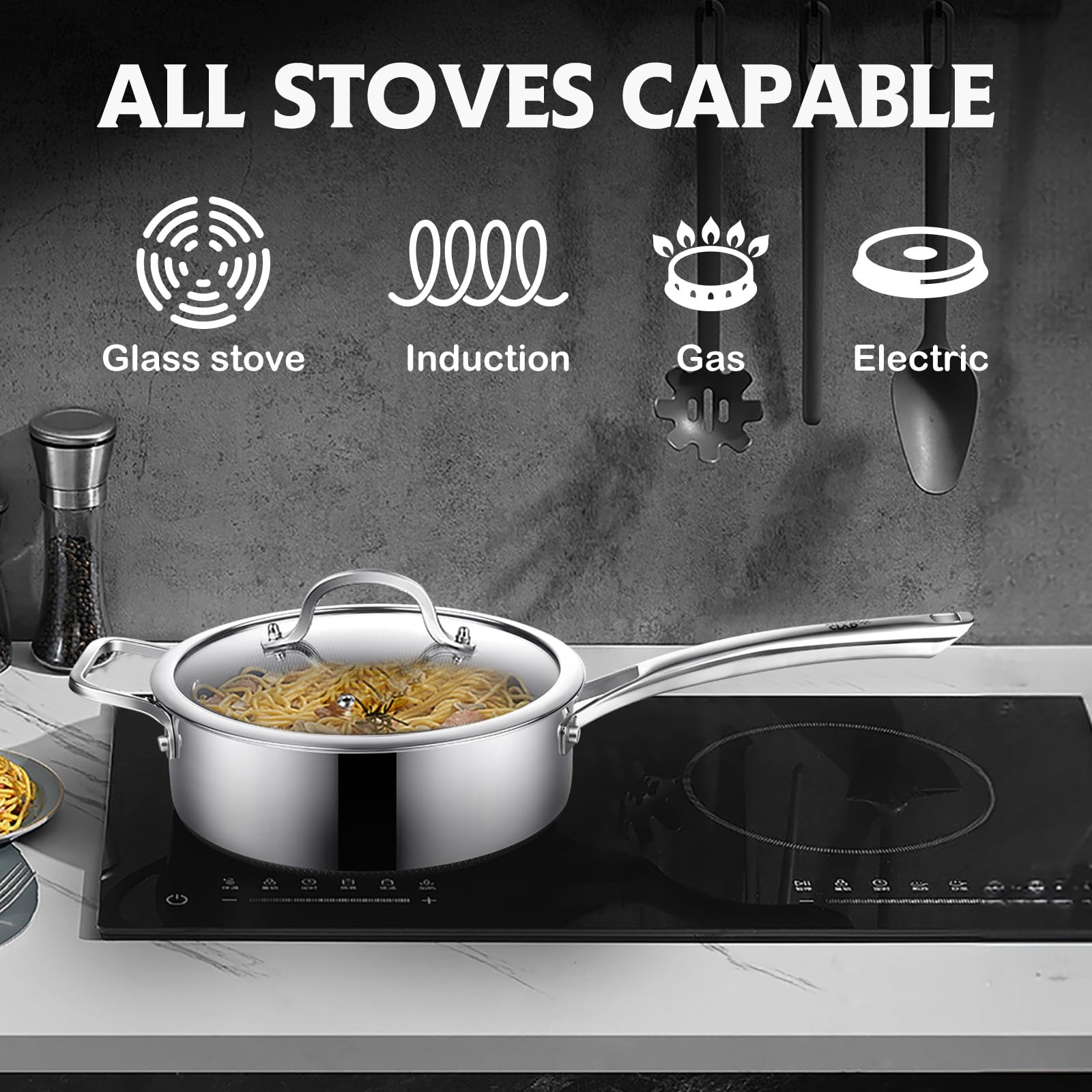 SNOWCLAD Frying Pans Nonstick with Lid,Hybrid Non Stick 5 Quart Saute pan,PFOA Free Cookware,Stainless Steel skillet,12 inch Deep Saute Pan,Dishwasher&Oven Safe,Works on All Cooktops