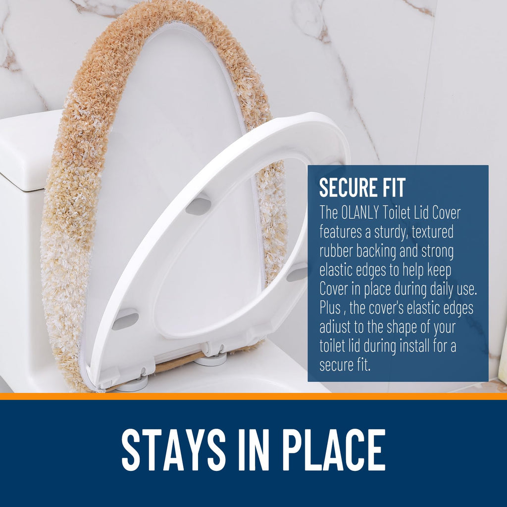 OLANLY Soft Microfiber Bathroom Toilet Lid Cover, Machine Washable Seat Covers, 17.5x15, Stays in Place Rubber Backing, Fits Most Round, Elongated and Oblong Lids, Accessories Decor, Gray