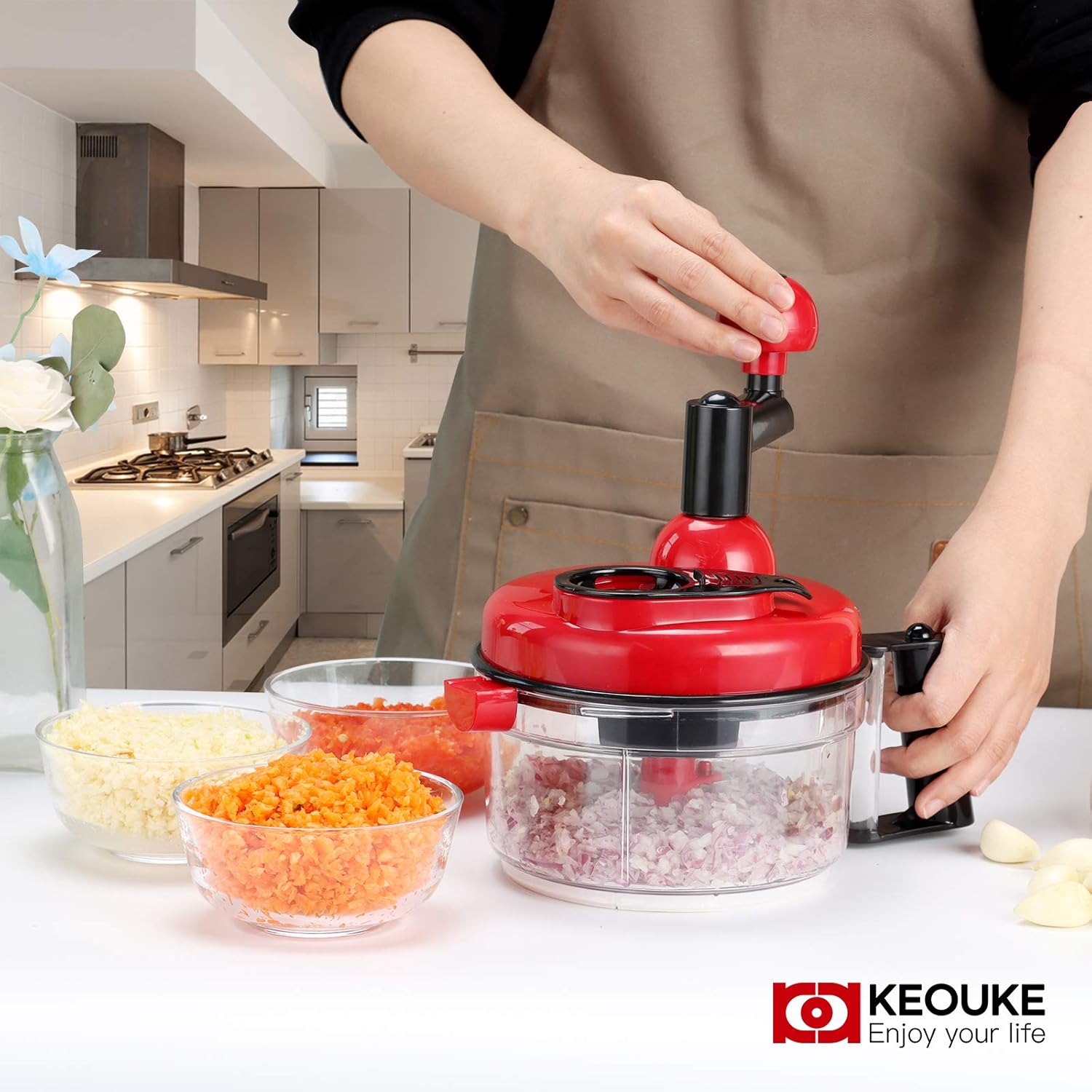 KEOUKE Rotary Cheese Grater with Handle Vegetable Cheese Shredder Slicer Grater with Onion Chopper Food Chopper- Hand Crank Food Processor